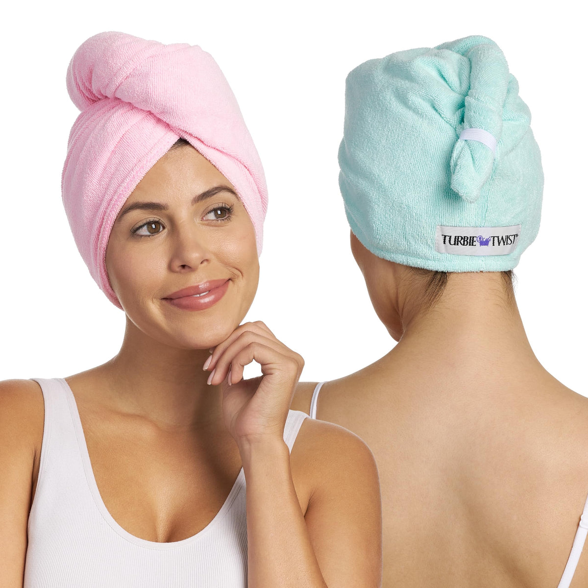 Turbie Twist Extra Long Microfiber Hair Towel Wrap for Women and Men | 2 Pack | Bathroom Essential Accessories | Quick Dry Hair