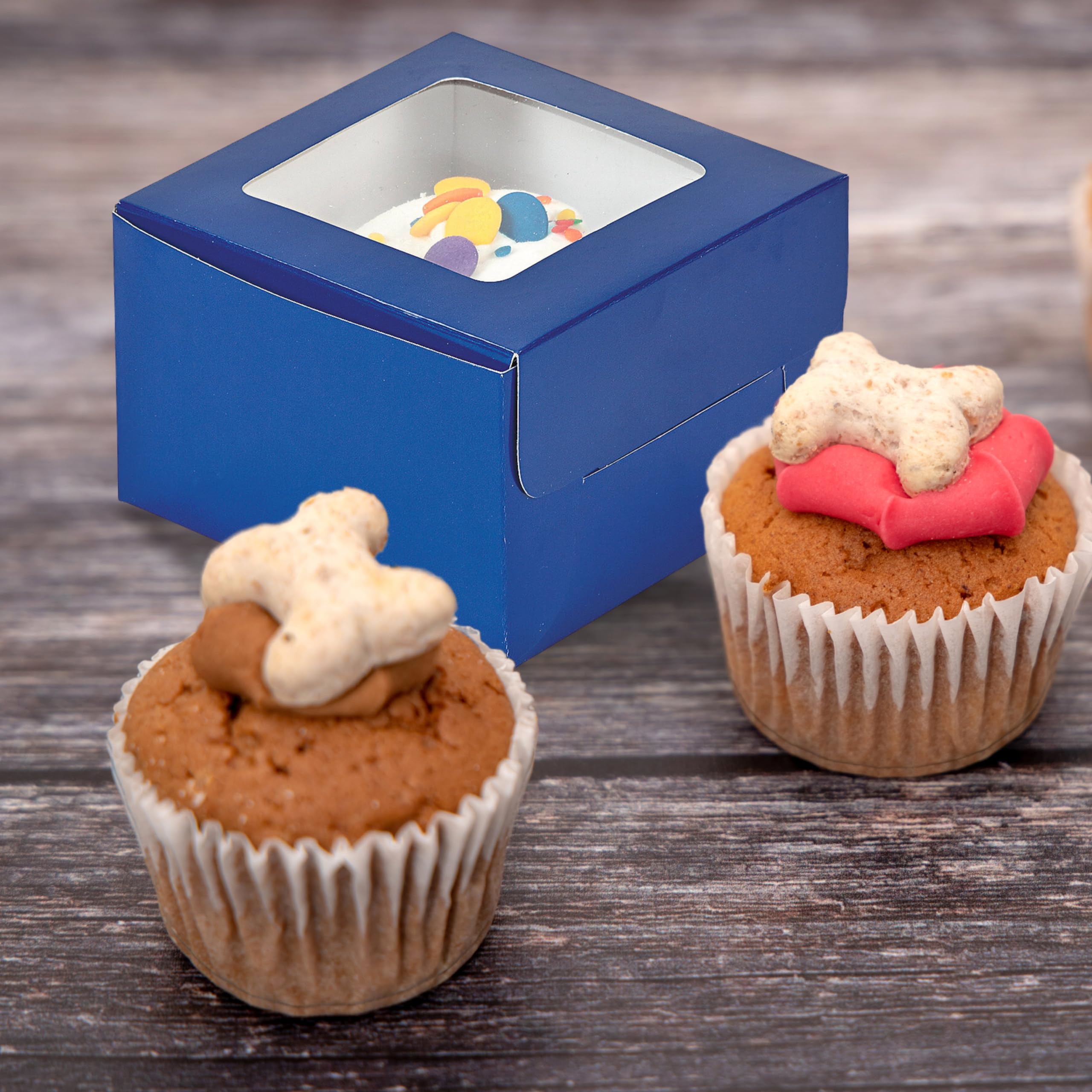 Fun Express Blue Cupcake Boxes, 12 Count - Each With Clear Window - Treat Boxes For Birthday Party, Events, Baby Shower, Wedding