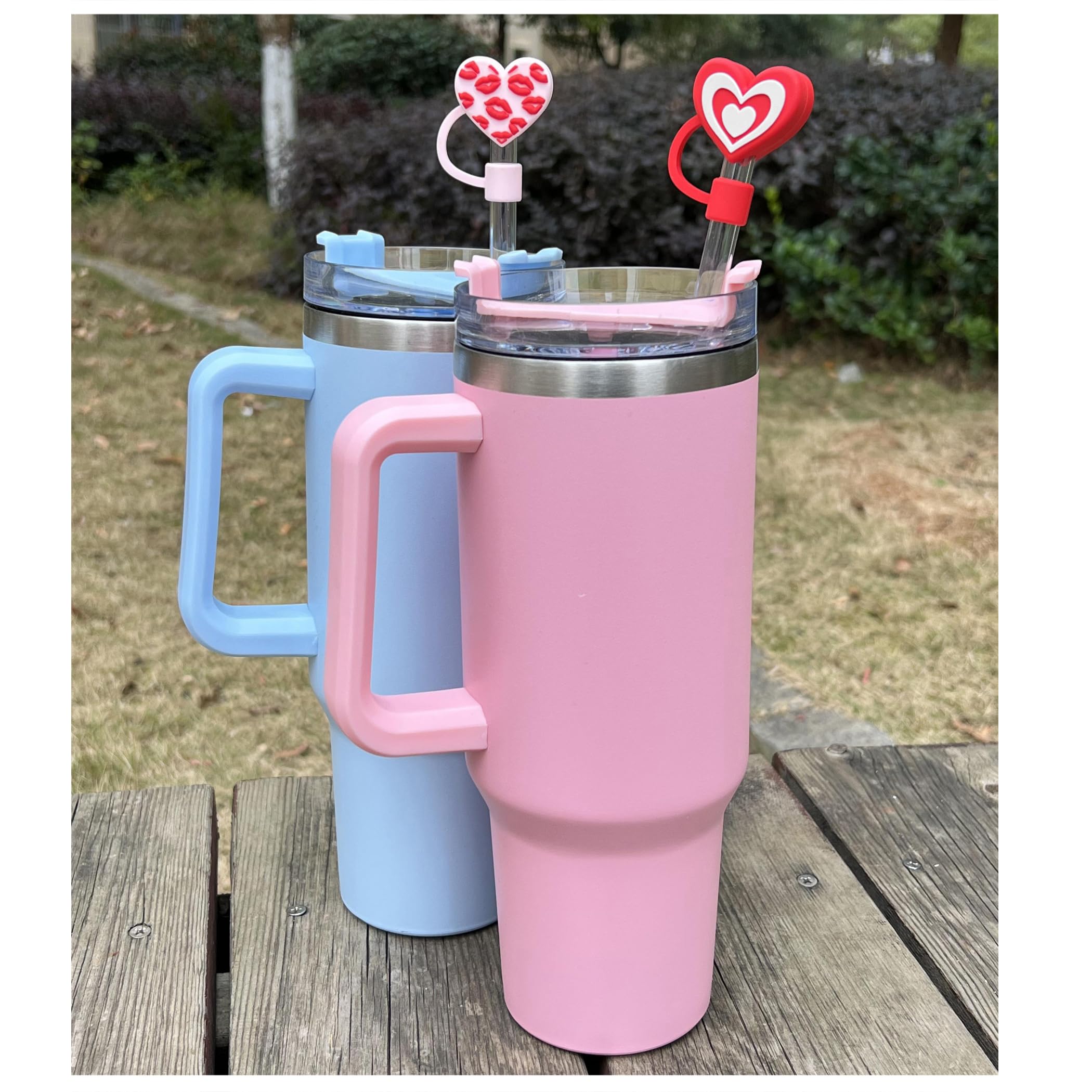 Meitesti Heart Straw Topper for Stanley Cup Compatible with 30&40 Oz Tumbler, 10mm Straw Tip Love Couple Fun Gifts (4pcs)