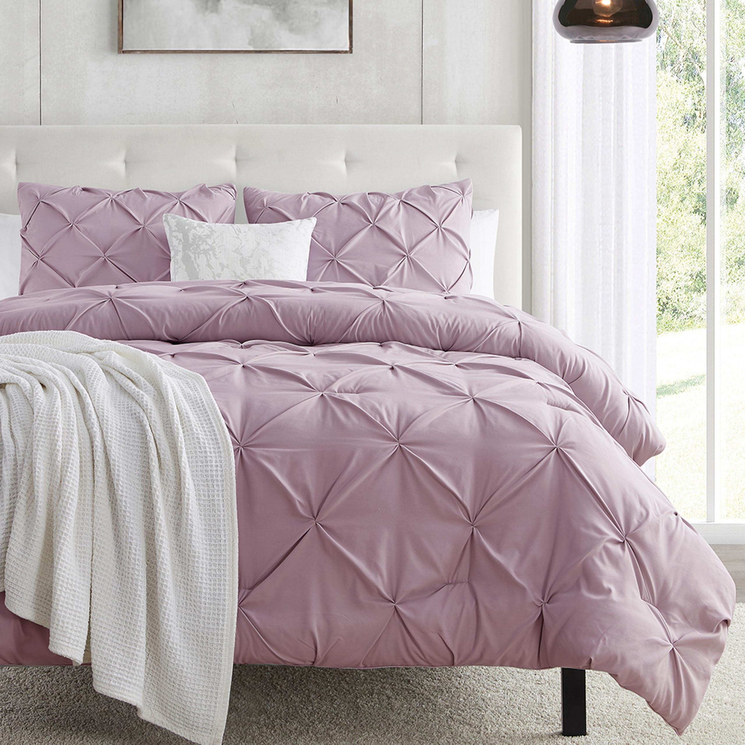 Nestl Dusty Purple Duvet Cover Queen Size - Soft Double Brushed Duvet Set with Button Closure & Corner Ties, 3 Piece Luxurious Pinch Pleated Duvet Cover Set 90x90 Inches with 2 Pillow Shams-New Condition