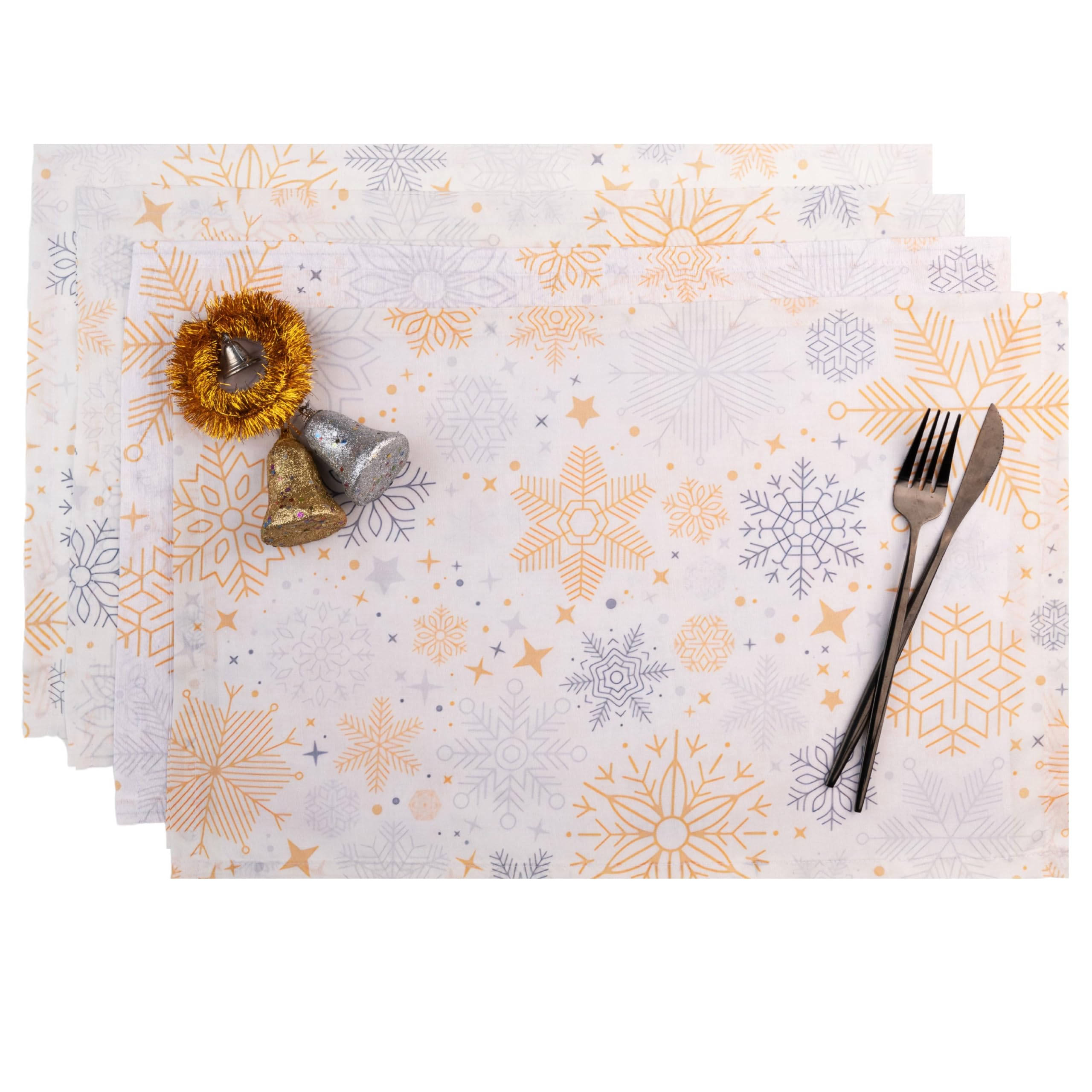 D'Moksha Homes Christmas Placemats, Vegan Silk, Snowflakes Placemats 13 X 18 Inch Set Of 4, Xmas Placemats In Gift Friendly Pack