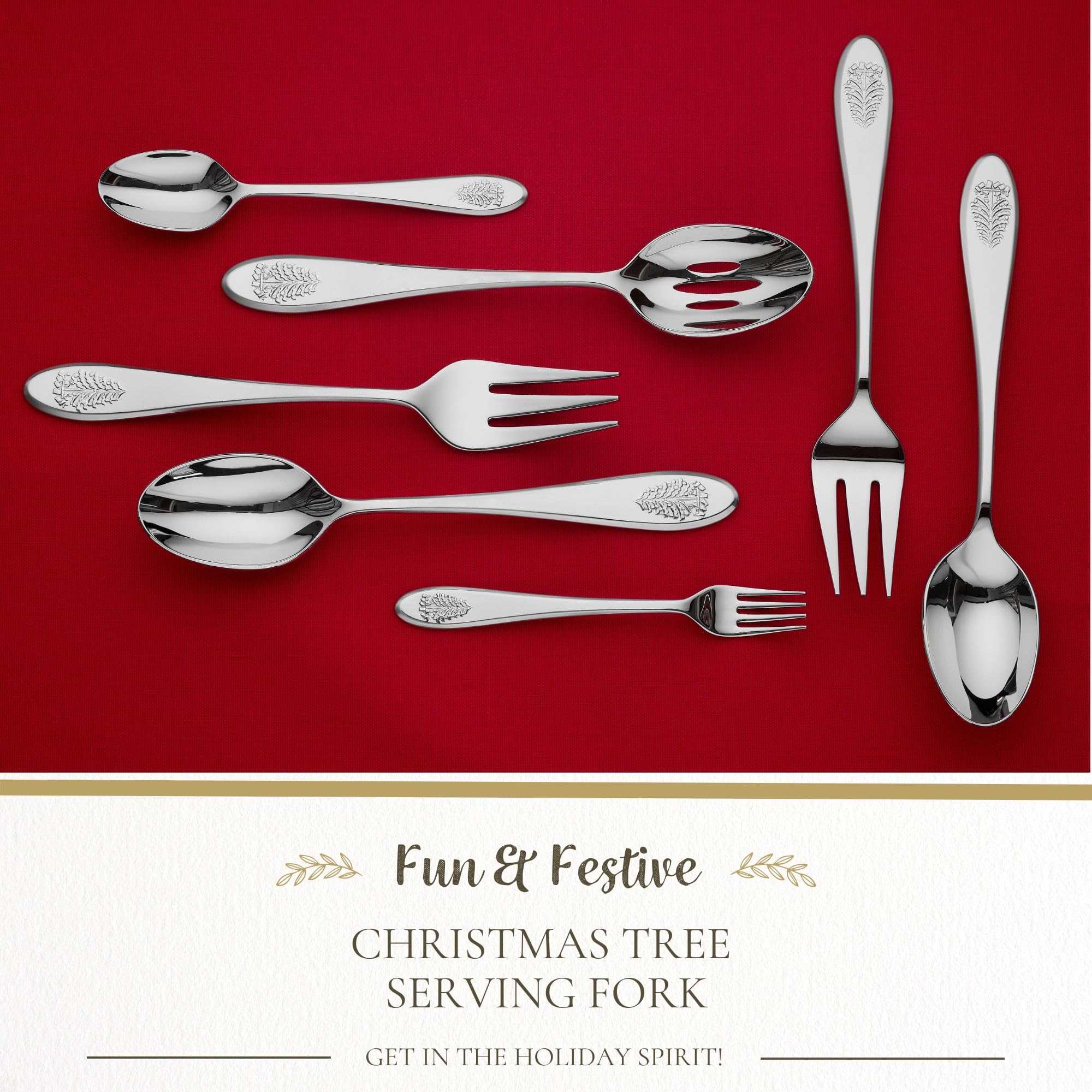 Spode Christmas Tree Serving Fork  Flatware Serving Utensils for your favorite Holiday Dishes  Premium Food Grade 18/10 Stainless Steel  Measures 10Inches  Dishwasher Safe