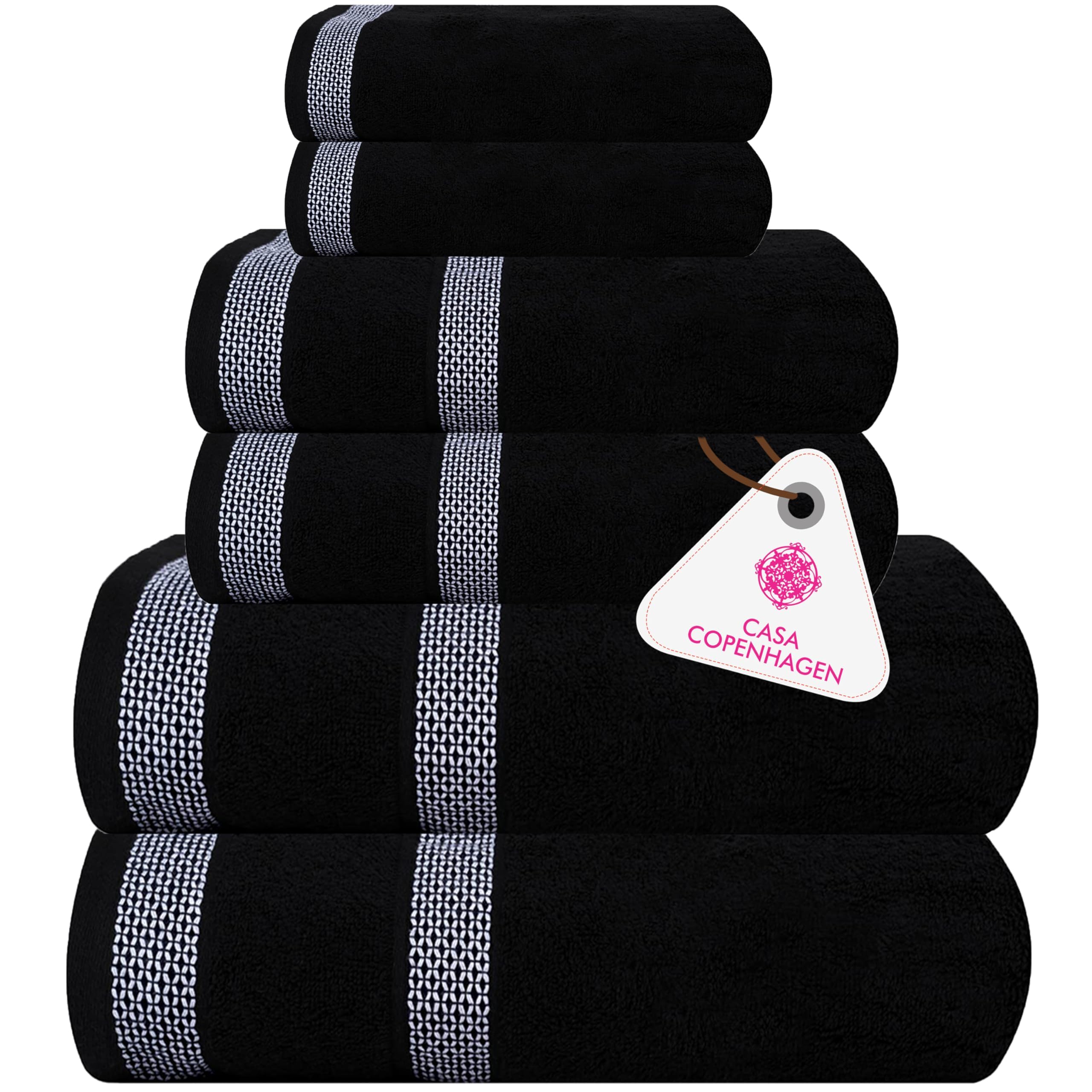 Casa Copenhagen Solitaire Luxury Hotel & Spa Quality, 600 Gsm Egyptian Cotton, 6 Piece Turkish Towel Set, Includes 2 Bath Towels
