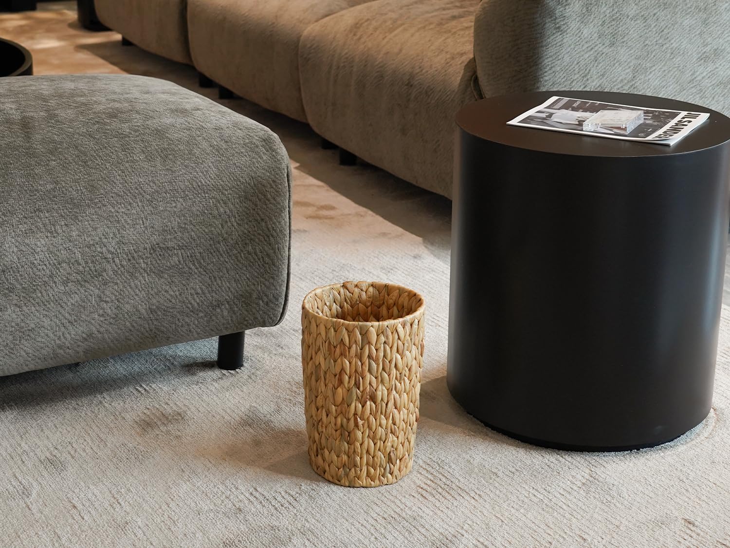 Coeusy Wicker Trash Can,Small Bathroom Trash Can,Water Hyacinth Wicker Waste Basket For Bathroom,Boho Waste Basket For Bedroom,H