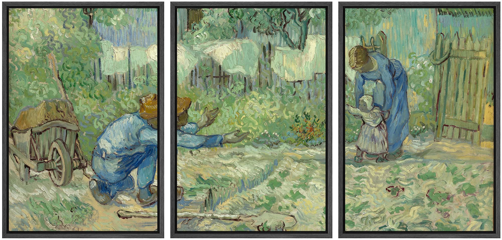 Wall26 Framed Canvas Print Wall Art Set First Steps (After Millet) Vincent Van Gogh Classical Illustrations Fine Art Decorative