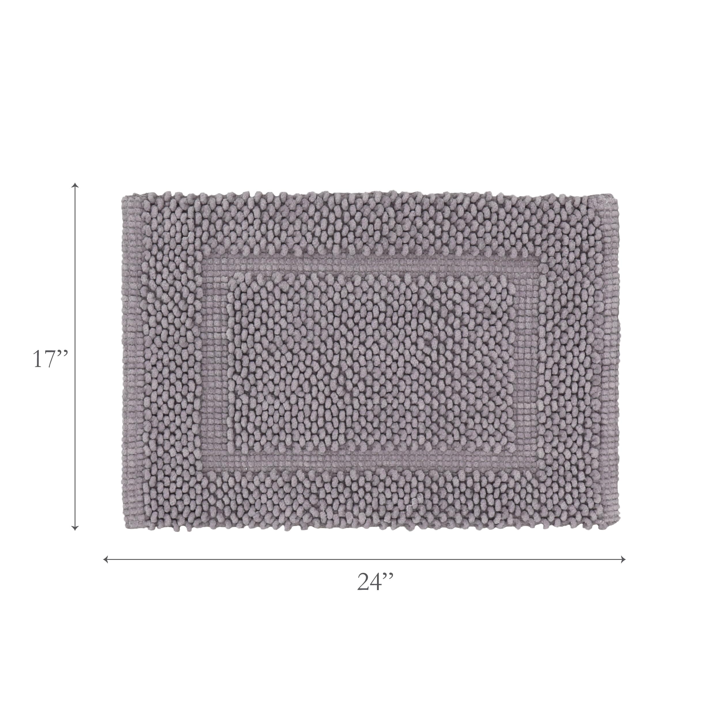 Jean Pierre New York 100% Chenille Cotton Skid Resistant Plush Bath Mat - 17''X24'' Bathroom Rug - Charcoal Grey