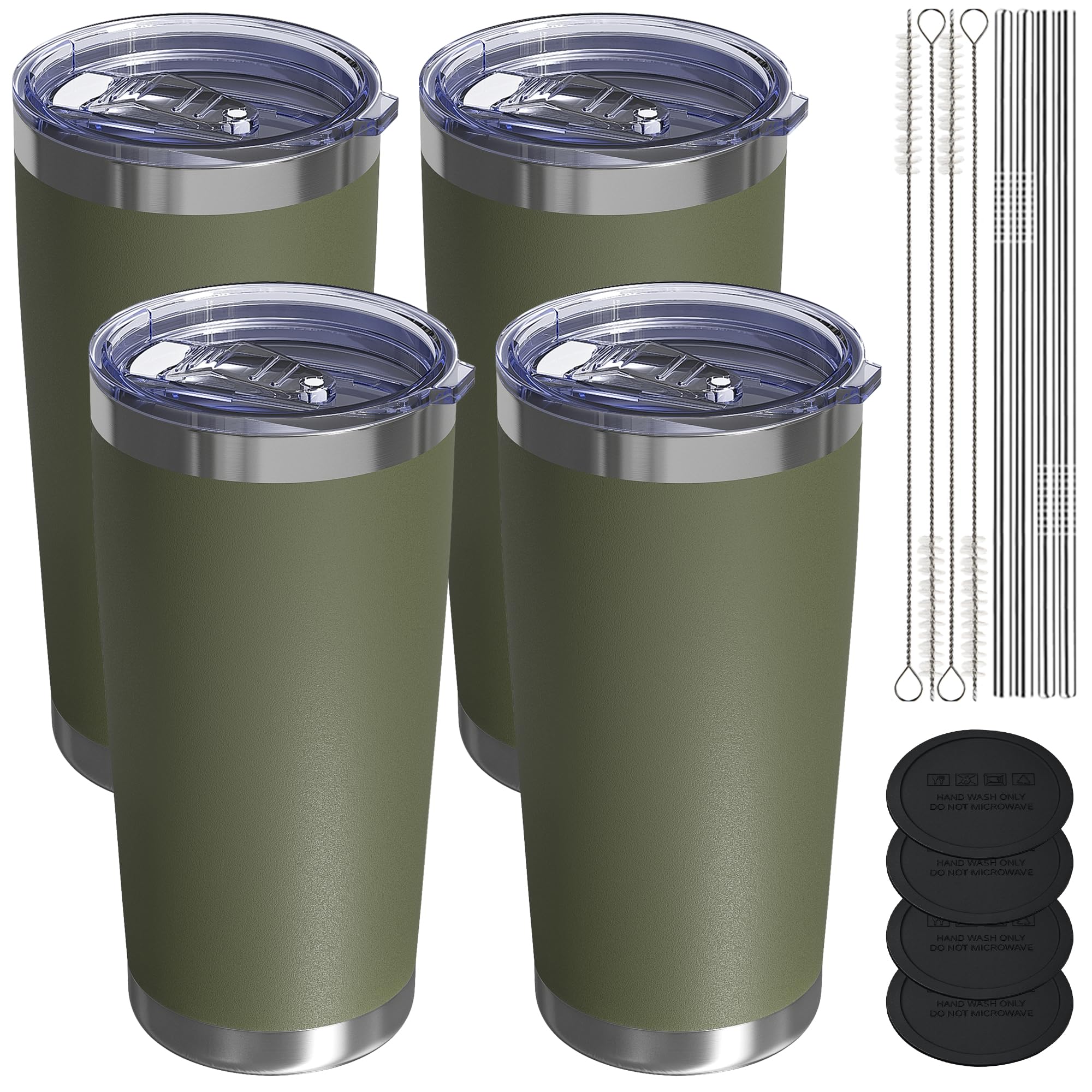 UIRZOTN Travel Coffee Tumbler 20oz, 4 Pack Leakproof Travel Coffee Mug with Lid and Straw, Stainless Steel Double Wall Vacuum In