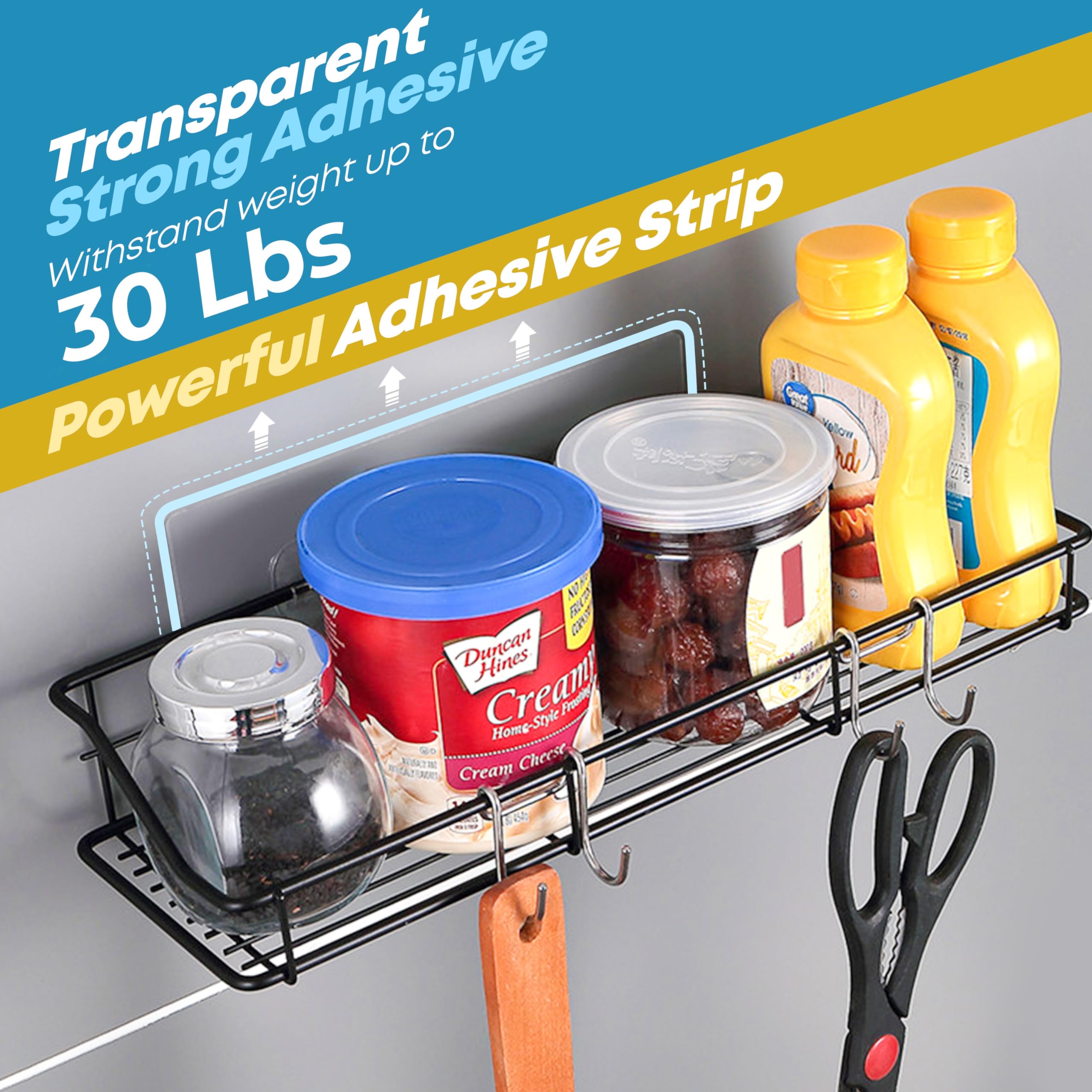 Kesol Adhesive Shower Caddy Shower Shelf Shower Organizer With Hooks, Sus304 Stainless Steel, 2 Pack (Black)