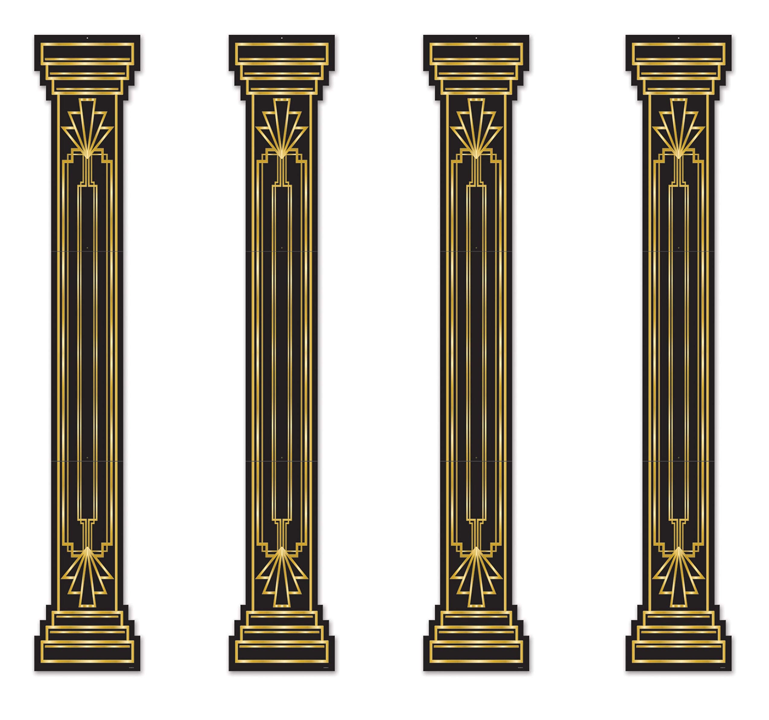 Beistle 4 Piece Roaring 20s Column Pull Down Cut Outs 1920s Theme Awards Night Party Decorations, Black/Gold