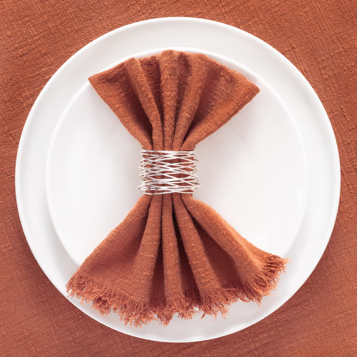 Socomi Set Of 12 Linen Napkins Terracotta Easter Spring Cloth Napkins Washable Cotton Dinner Napkins Fringe 17''X17'' For Weddin