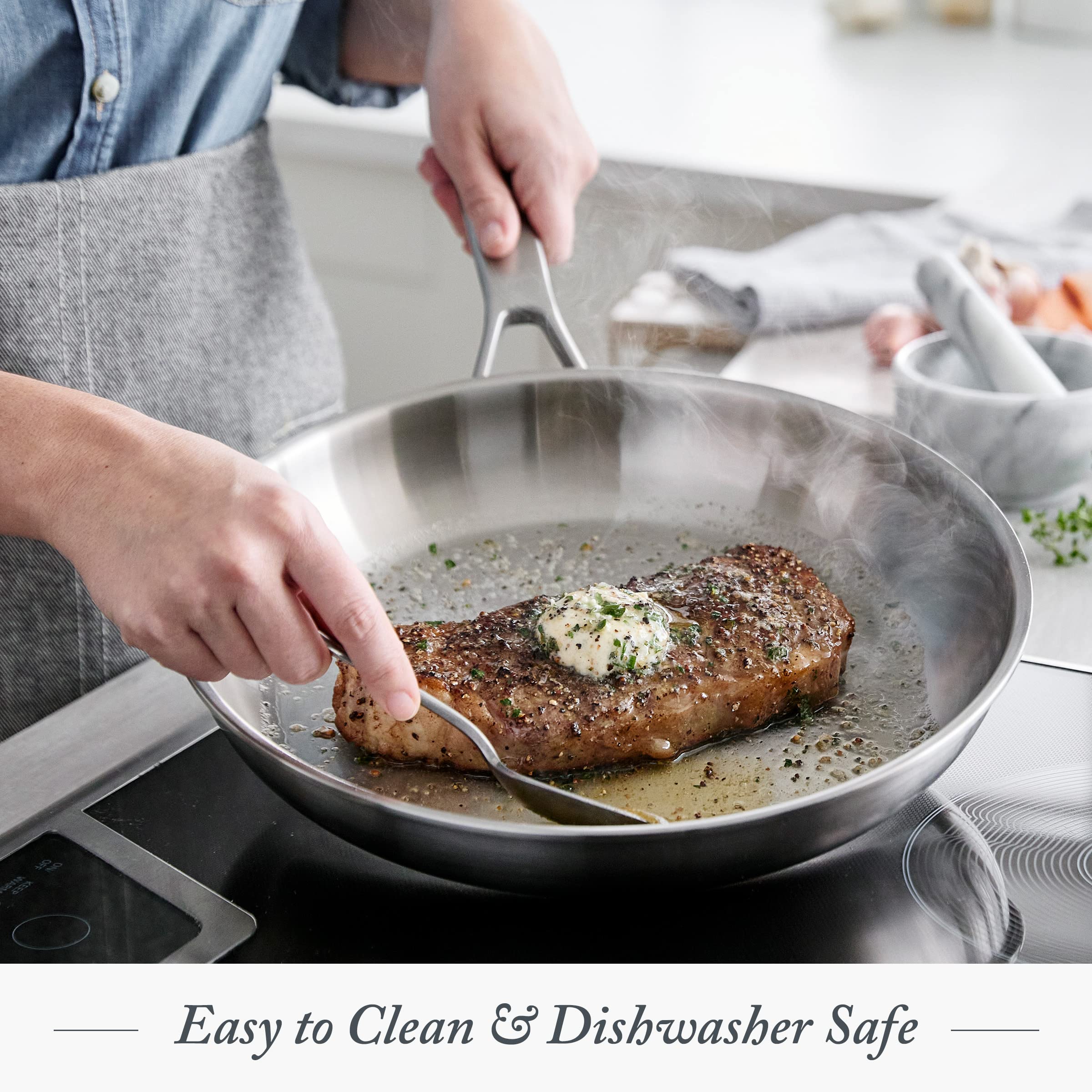 Merten & Storck Tri-Ply Stainless Steel 10A and 12A Frying Pan Skillet Set  Professional cooking  Multi clad  Heats Evenly  Drip-Free Pouring Edges  Browning  Induction  Durable Oven & Dishwasher Safe