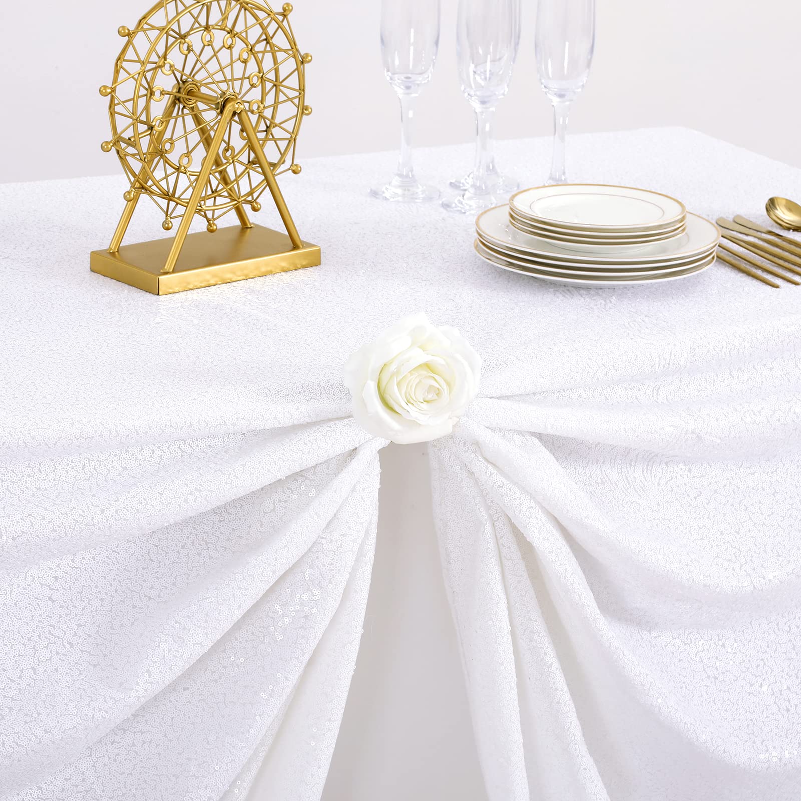 B-COOL White Sequin Tablecloth Small Decorative Table Cloths Christmas White Sparkly Tabletop Fabric Linen for Valentines Day W