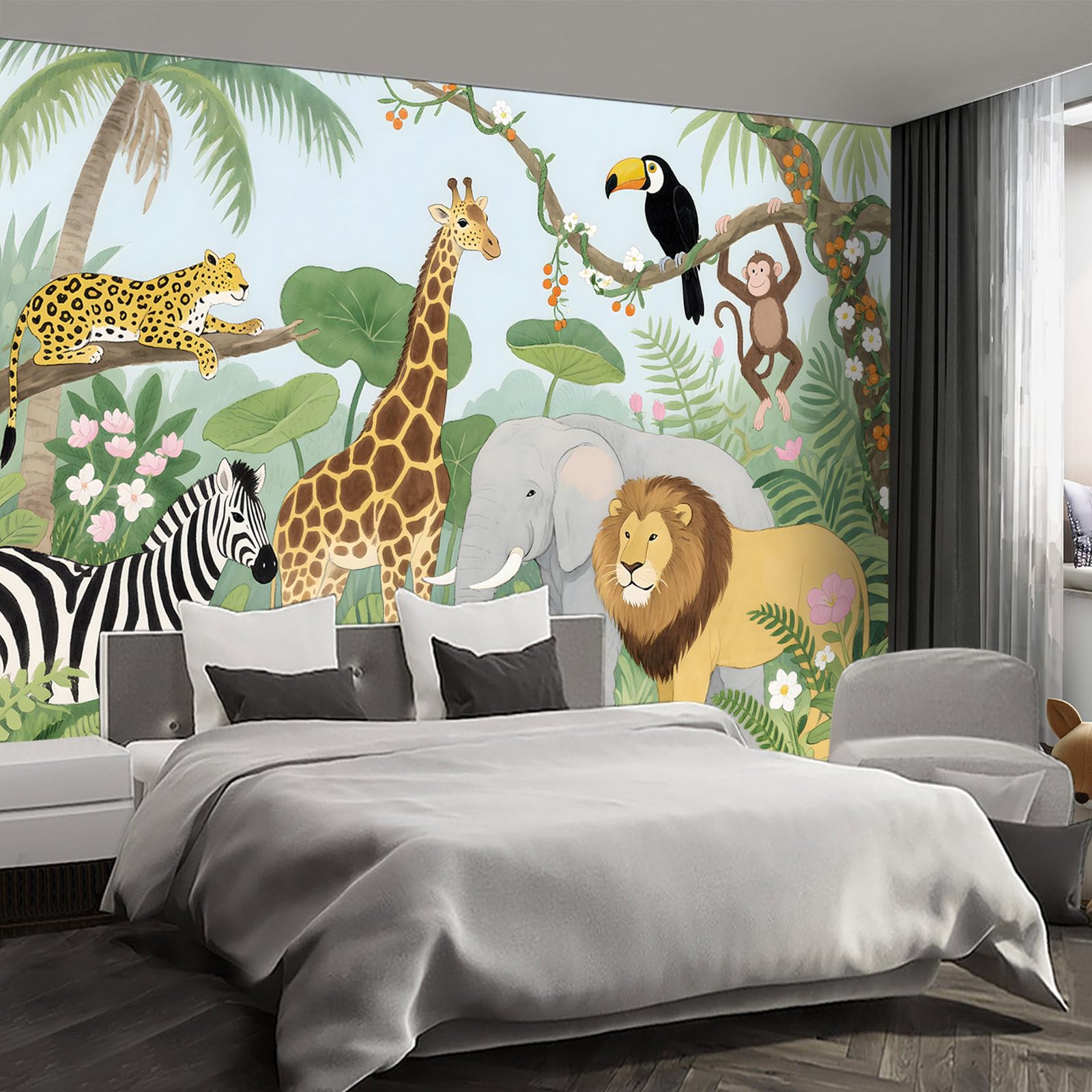 Fightal - Animals wall murals Peel and Stick Nursery Wallpaper for Bedroom Living Room - 96x137