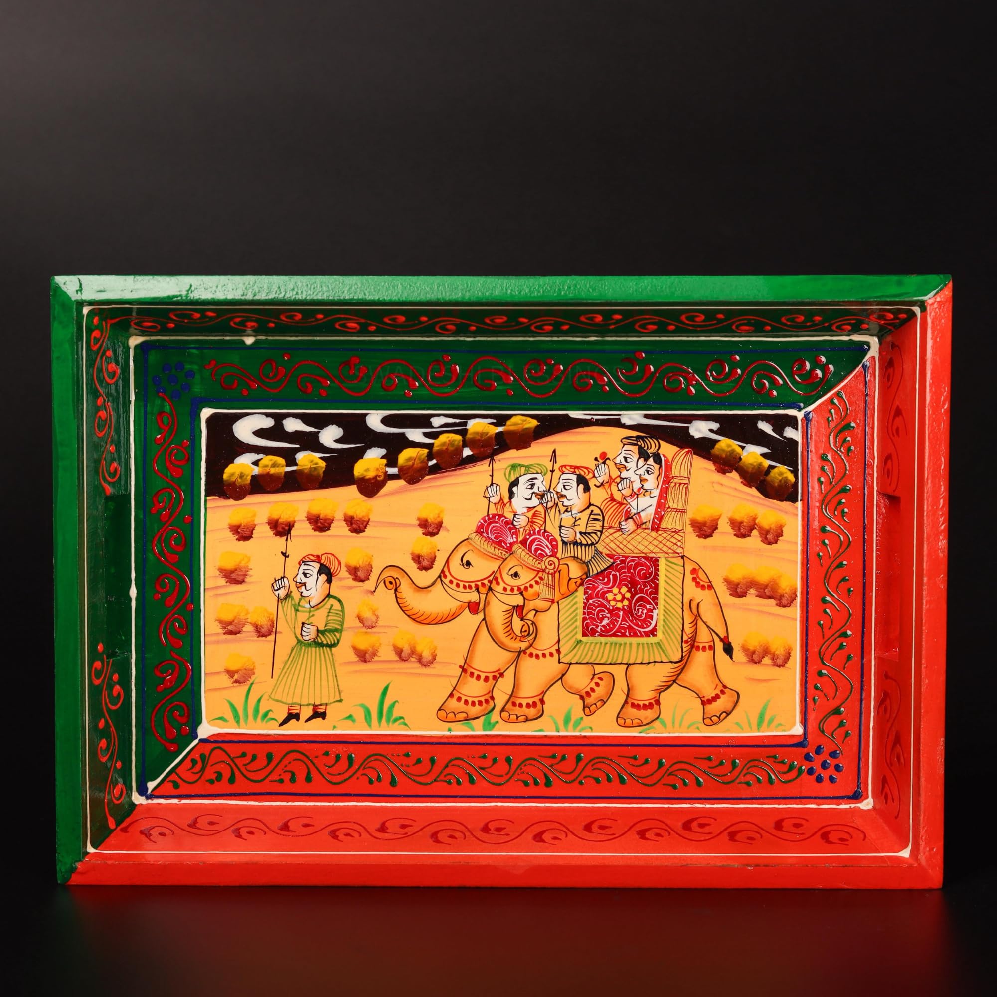 Swadeshi Blessings Wooden Tray For Serving- Handcrafted & Hand-Painted For Kitchen/Table & Home Decor/Dinning/Gifts/Restaurants/