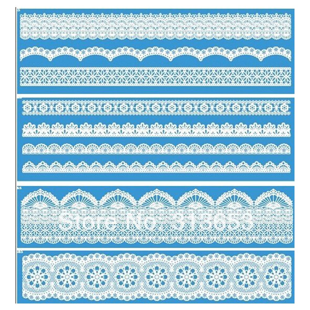 Anyana Set Of 4 Huge 15.5'' Sugar Edible Cake Silicone Fondant Impression Lace Mat Cake Decorating Mold Gum Paste Cupcake Topper