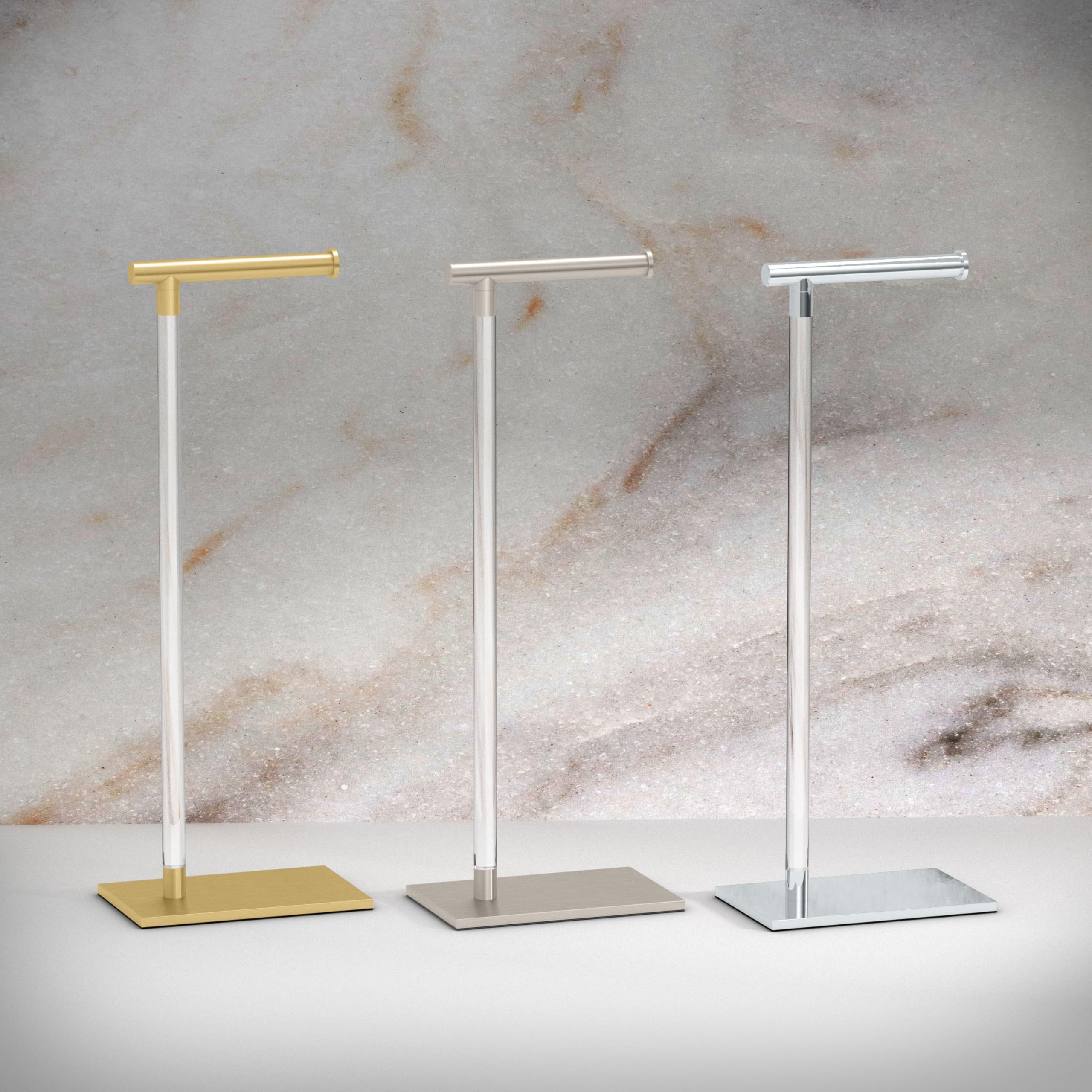 Gatco 1331B Modern Rectangle Base Freestanding Toilet Paper Holder 22.25 Brushed Brass/Acrylic With Weighted Base