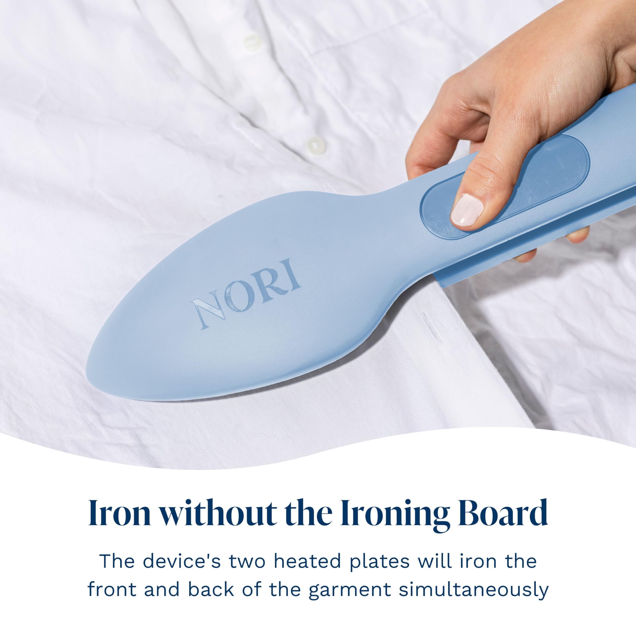NORI Nori Press Travel Steam Iron - Handheld, 6 Fabric Settings, Blue, Model NPG2, Compact Size 17.5 x 5.65 x 3.15"