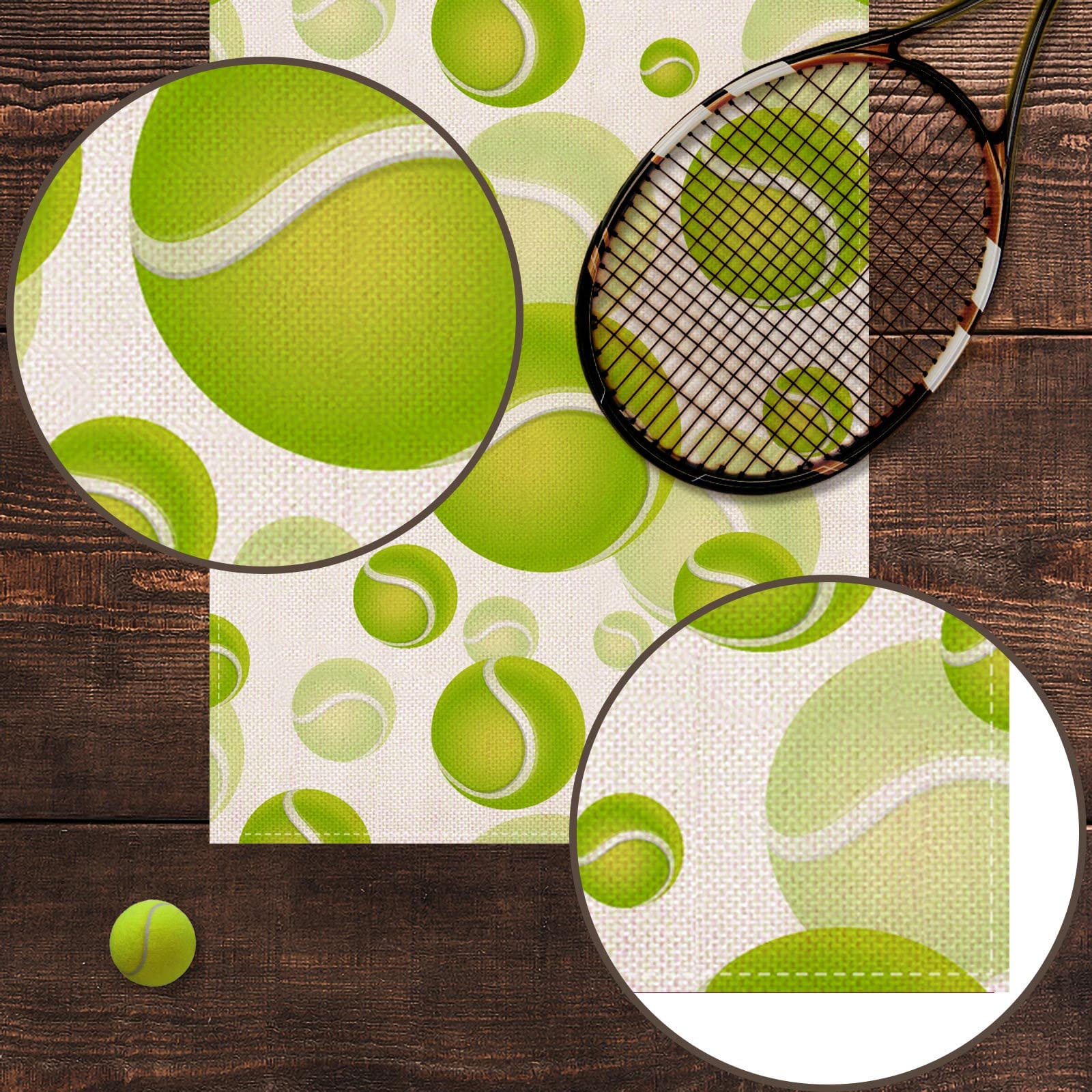 Pudodo Tennis Ball Table Runner Sport Baby Shower Tablecloth Tennis Themed Birthday Party Kitchen Dining Room Home Decoration (1