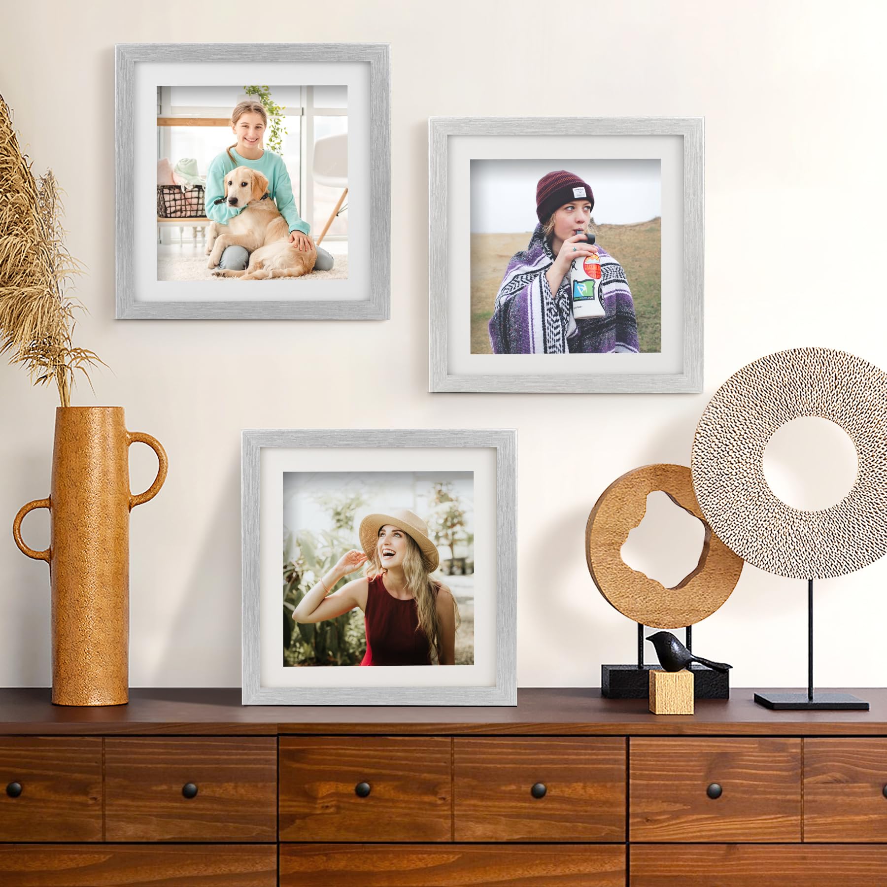 TOFOREVO Picture Frames 10x10 Set of 2 Distressed Silver Wood Grain Photo Frame for Gallery Wall Mounting or Tabletop Display