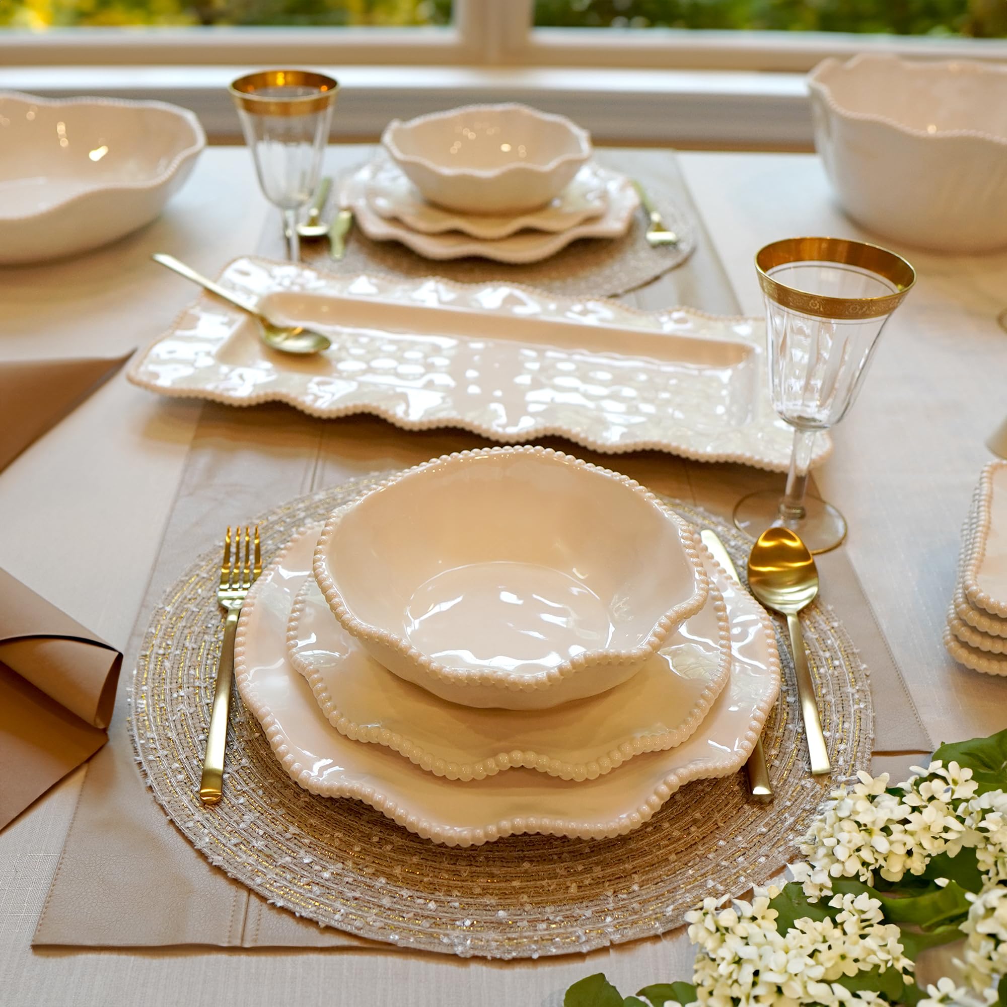 Certified International Cream Perlette Melamine All Purpose Bowls 7.5'' X 2'' Set Of 4 Perlette Cream