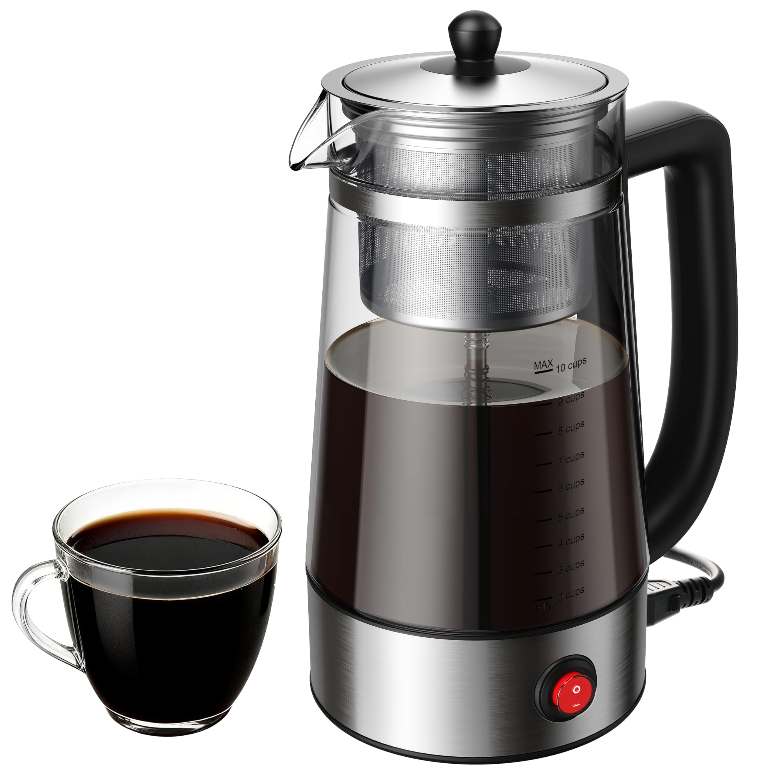 KIDISLE 10Cup Electric Percolator Coffee Pot with Borosilicate Carafe