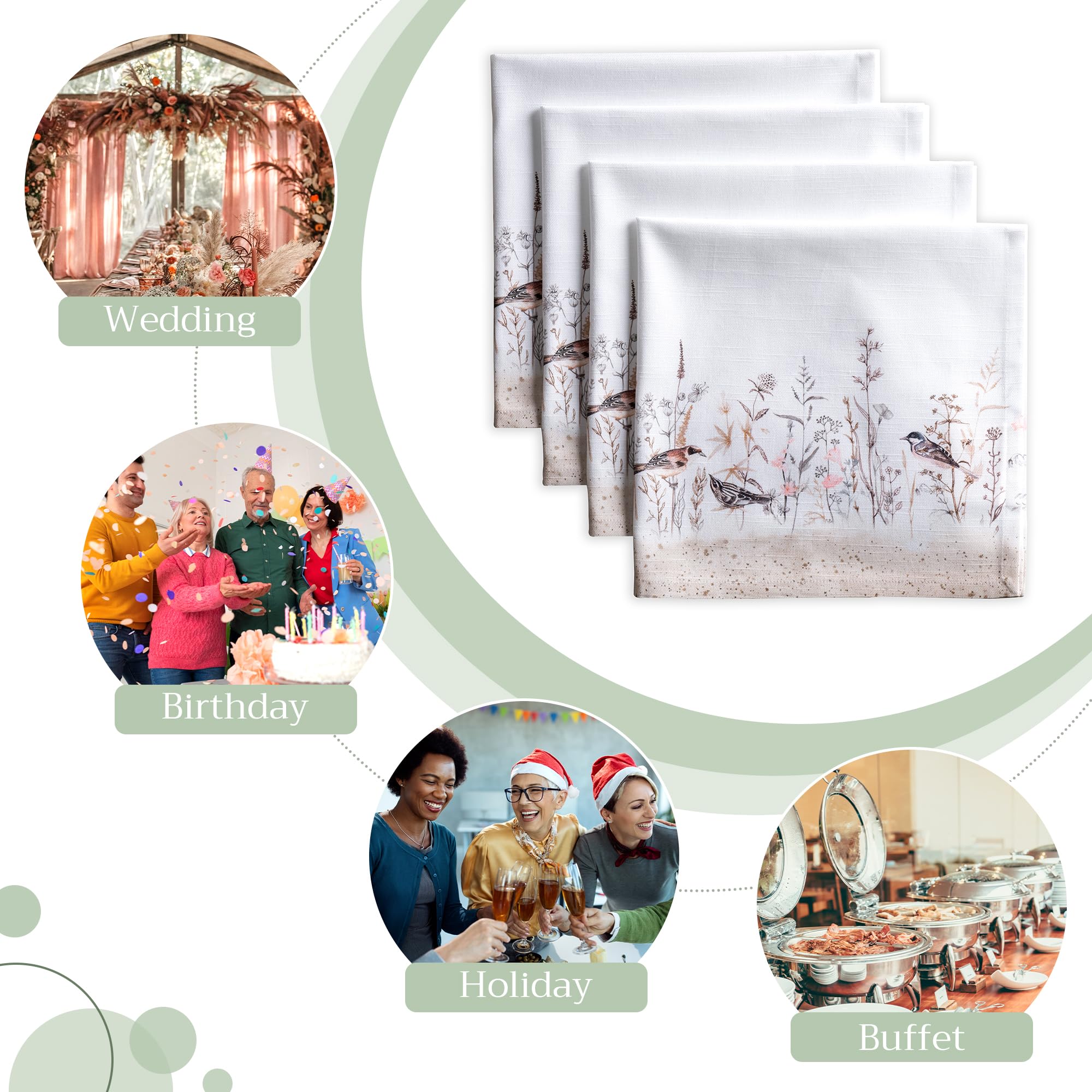 Maison d' Hermine Napkins 100% Cotton Decorative Set of 4 Cloth Napkin Washable Dinner Napkins for Gifts  Holiday  Wedding & Dining  Meadow Florals - Brown - Spring/Summer (20?x20?)