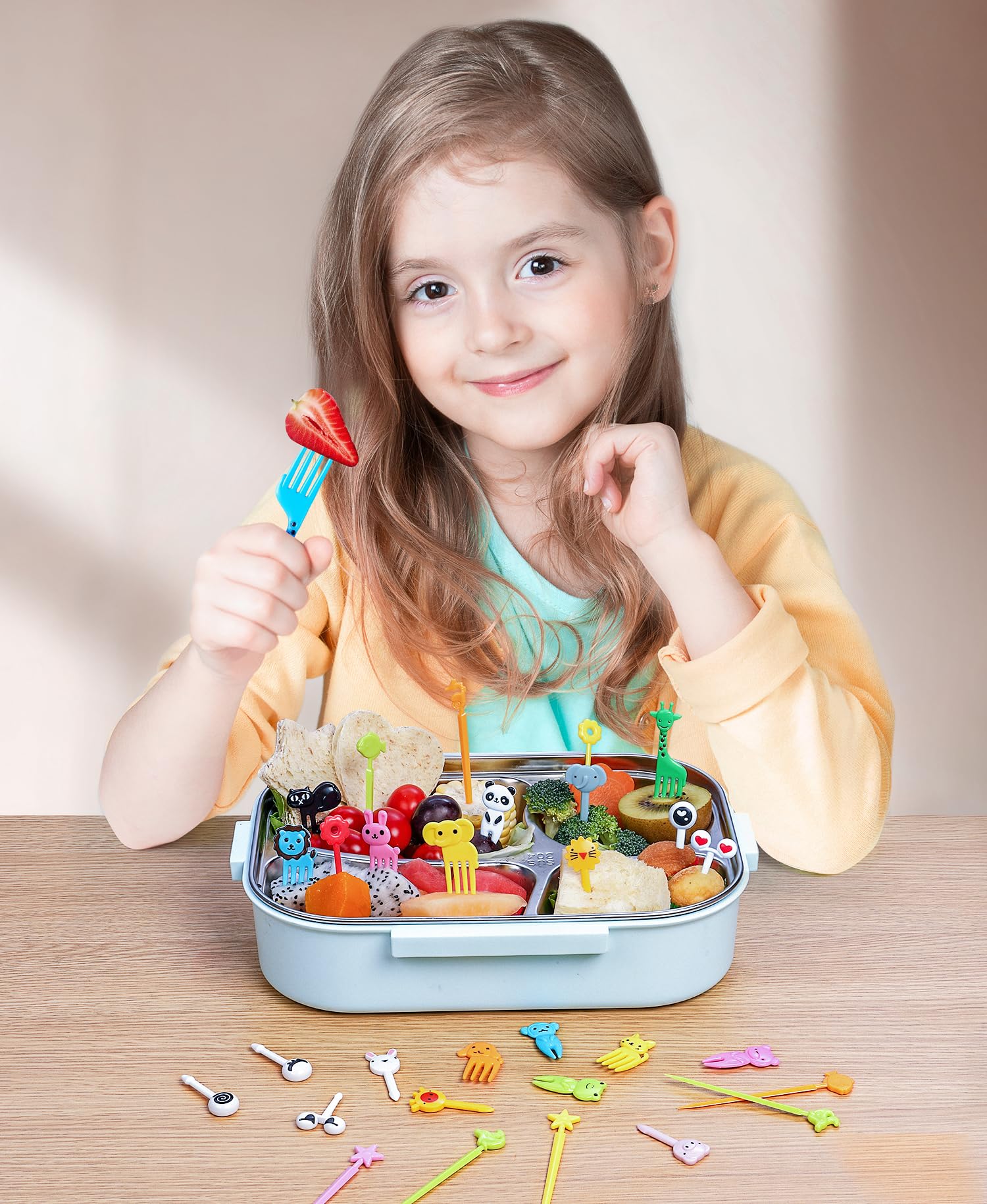 150Pcs Animal Food Picks For Kids, Vicuna R Fun Kids Food Picks For Bento Box Accessories, Reusable Toddler Fruit Toothpicks, Cu