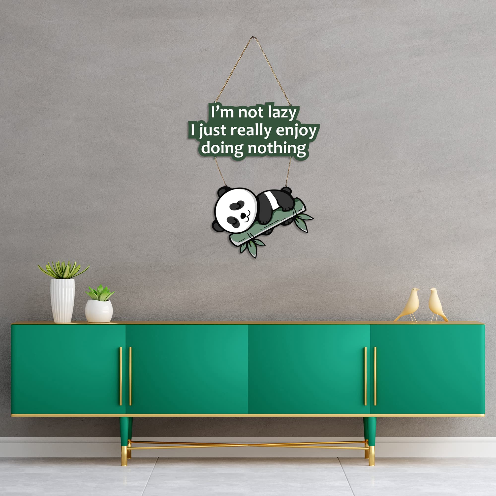 Artvibes Lazy Panda Printed Wooden Wall Hanging With Quotes For Home Decor | Office | Gifts | Living Room | Bedroom | Wooden Dec