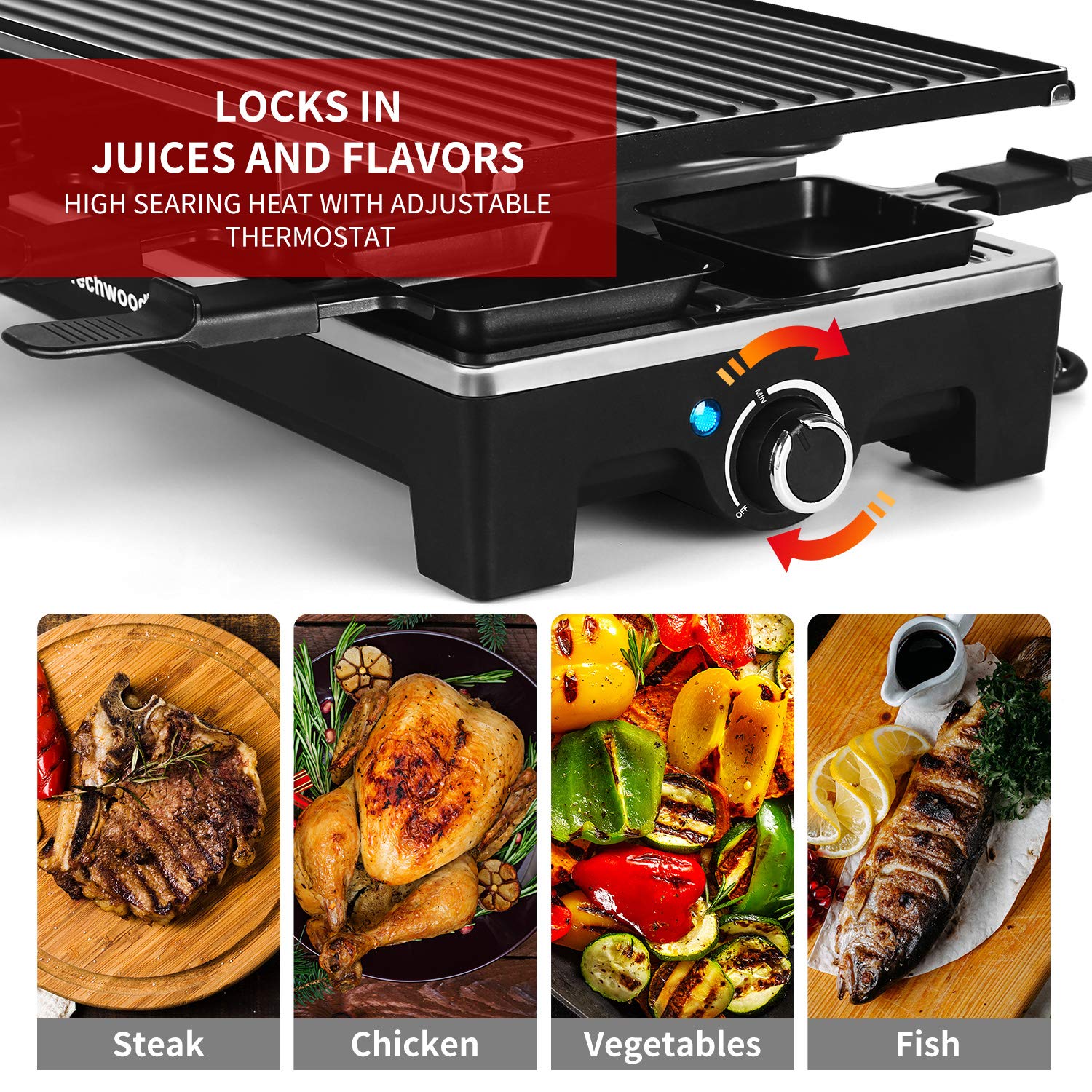 Raclette Grill  Techwood Electric Table Indoor Grill Korean BBQ Grill  Removable 2-in-1 Non-Stick Grill Plate  1500W Fast Heating with 8 Cheese Melt Pans  Ideal for Parties and Family Fun