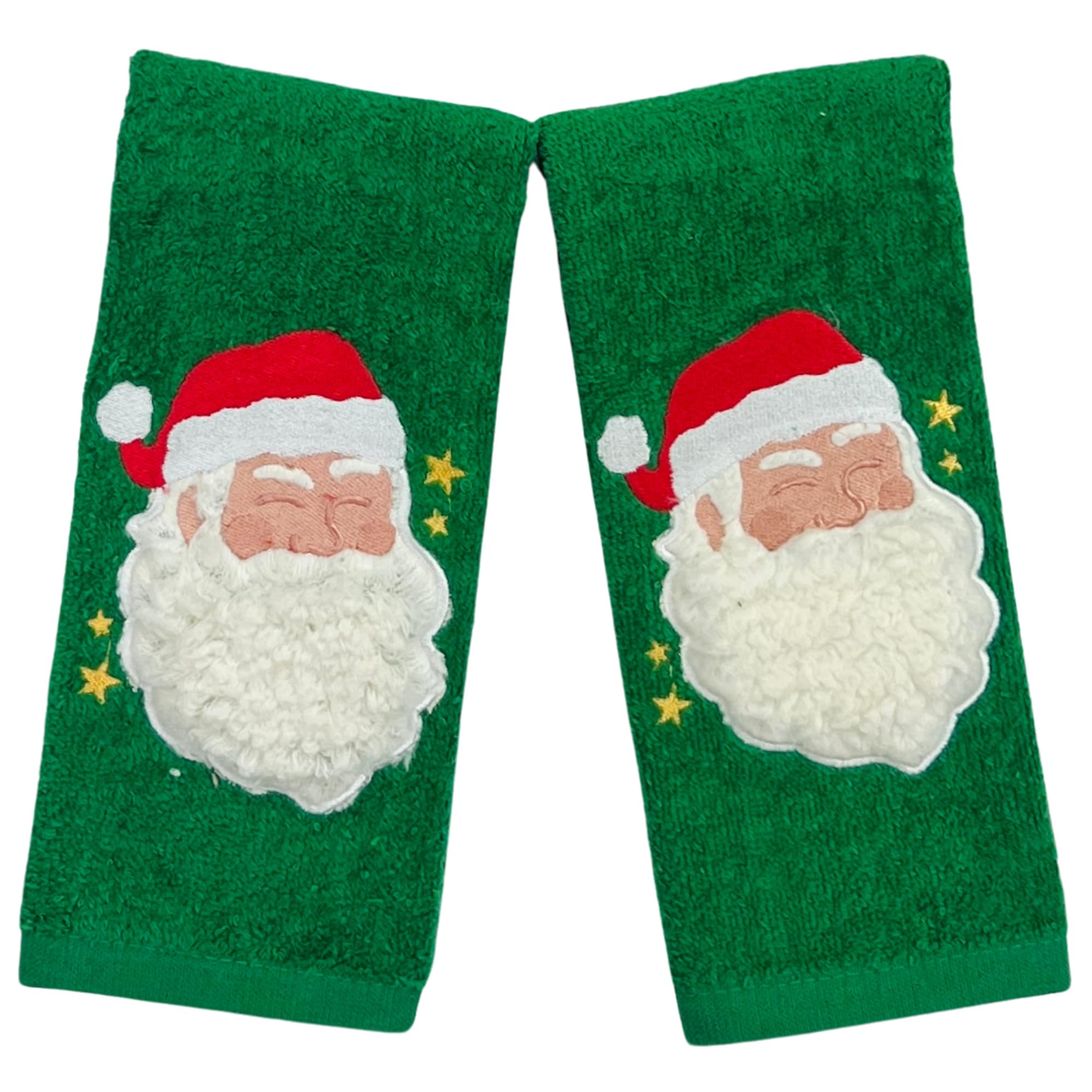 Serafina Home Holiday Christmas Bath Fingertip Towels, Embroidered Santa Sherpa Applique With Stitched Hem, 2 Piece Set, 12 X 18