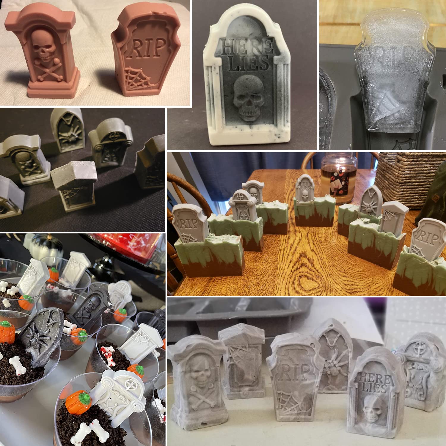 Jetkong Tombstone Cakelet Pan Tombstone Shaped Mold Rip Gravestone Chocolate Mold Ice Cube Tray (Gray)