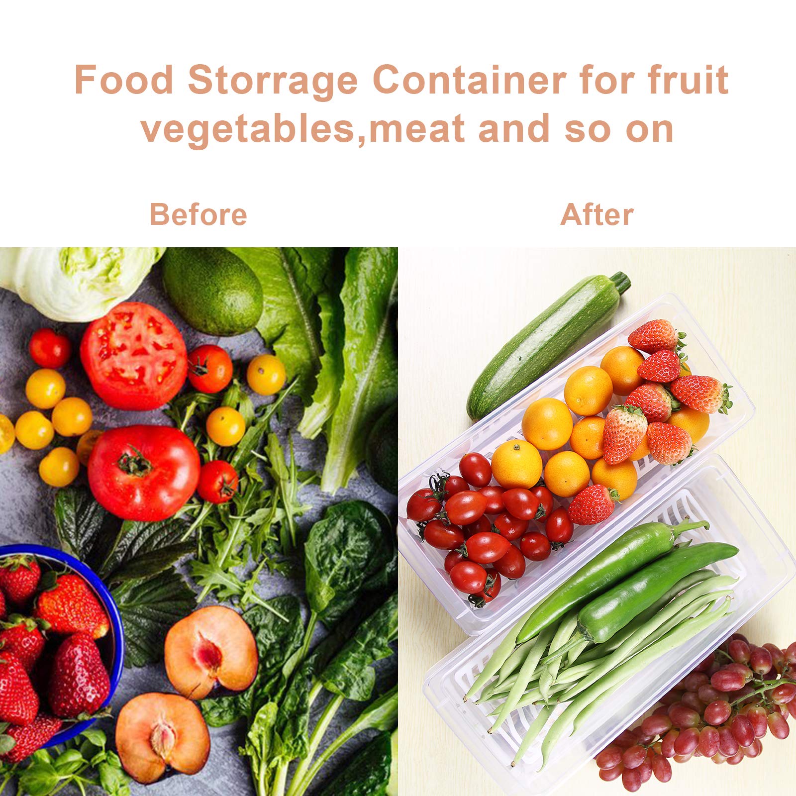 Yiautao Food Storage Container  Plastic Food Containers with Removable Drain Plate and Lid  Stackable Portable Freezer Storage Containers - Tray to Keep Fruits  Vegetables  Meat and More (4 Small)