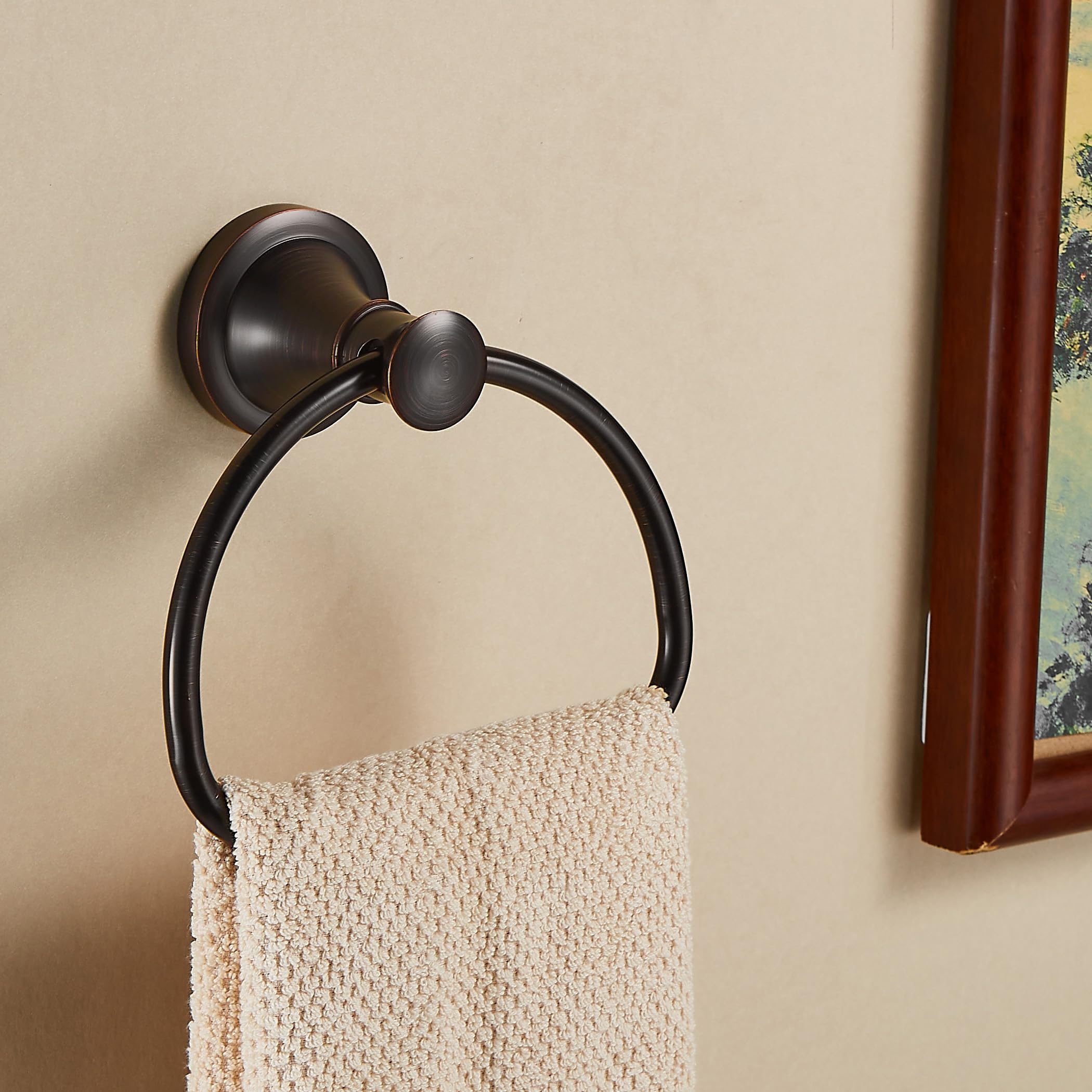 Wolibeer Bronze Towel Ring,Bathroom Hand Towel Holder,Oil Rubbed Towel Hanger Wall Mount Farmhouse Towel Rack Rustic Bath Access