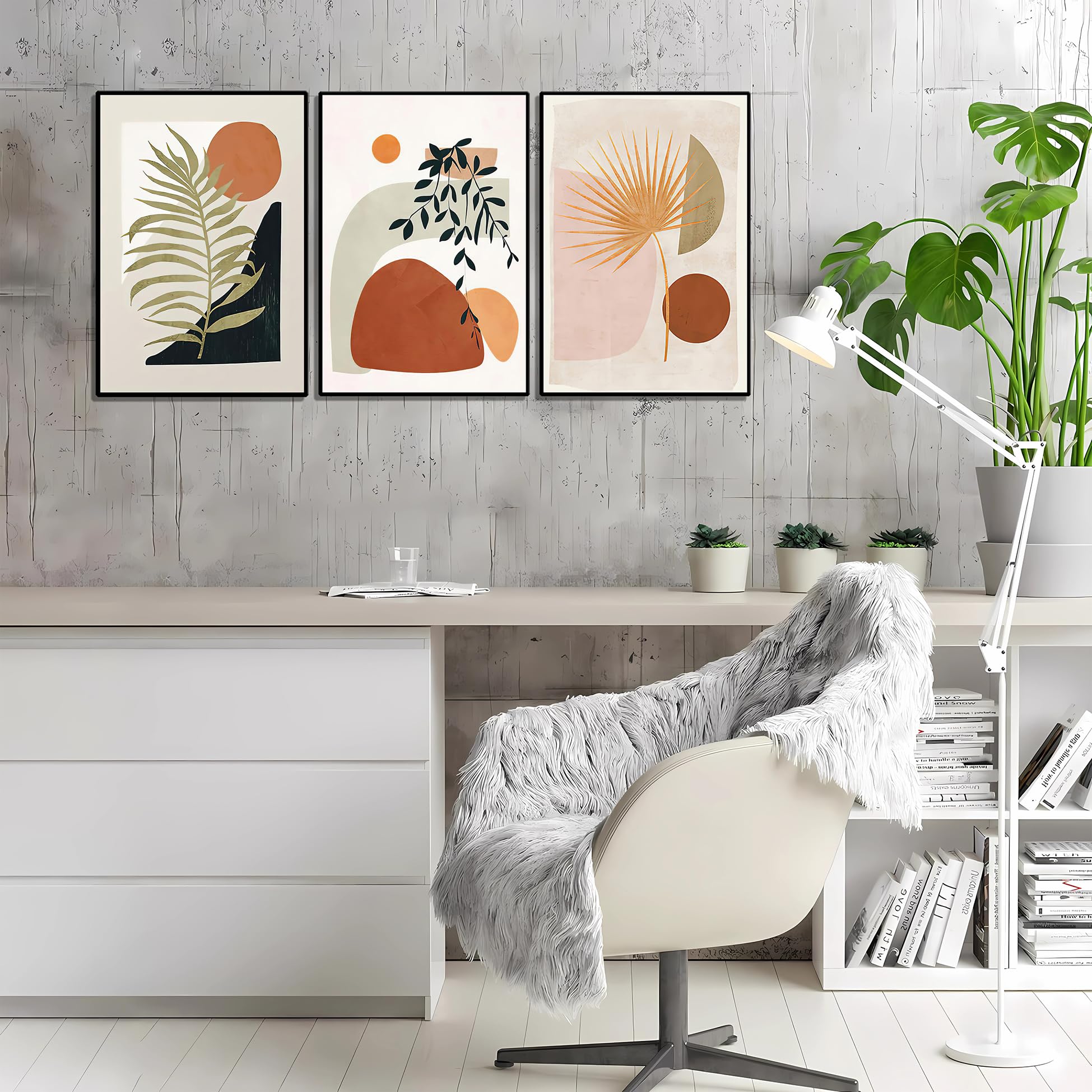 Sijifacai Boho Wall Art Set Of 3 - Framed Minimalist Artwork For Living Room,Bedroom,Office Wall Decor - Mid Century Modern 12X1