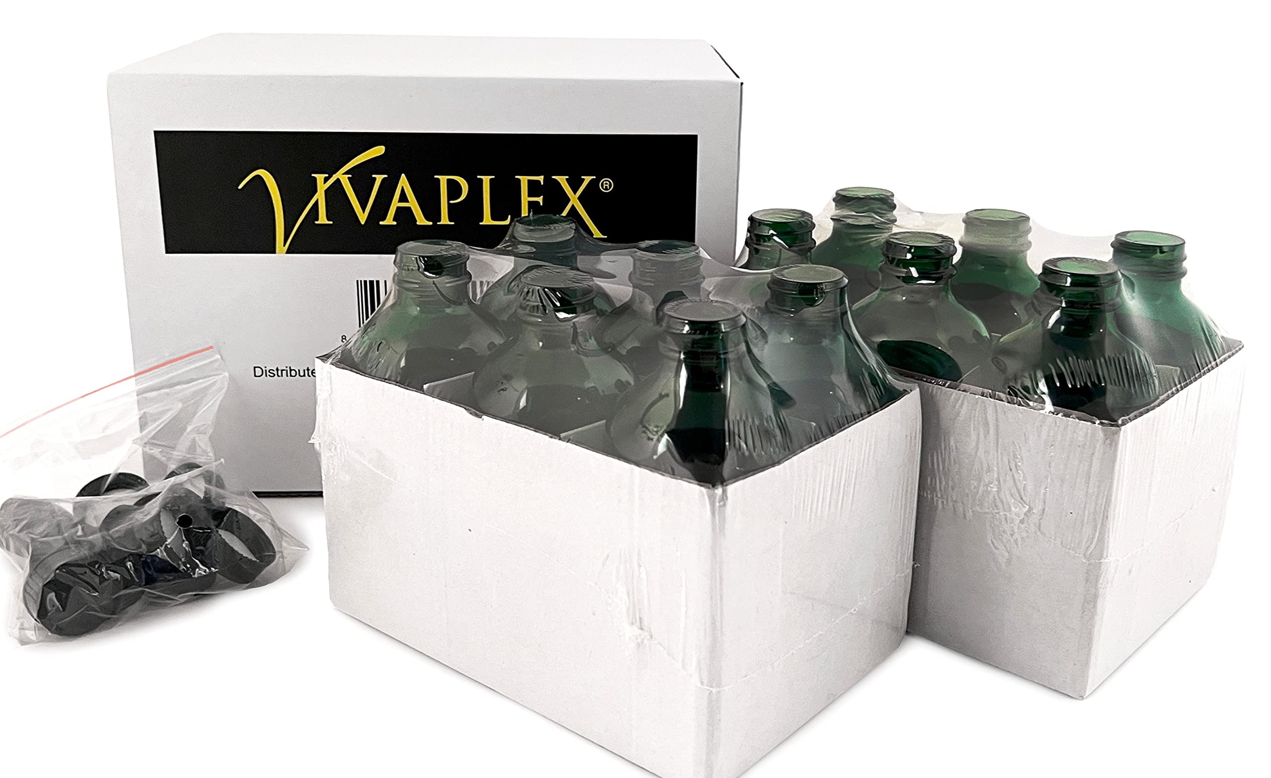 Vivaplex, 12, Green, 8 Oz Glass Bottles, With Lids