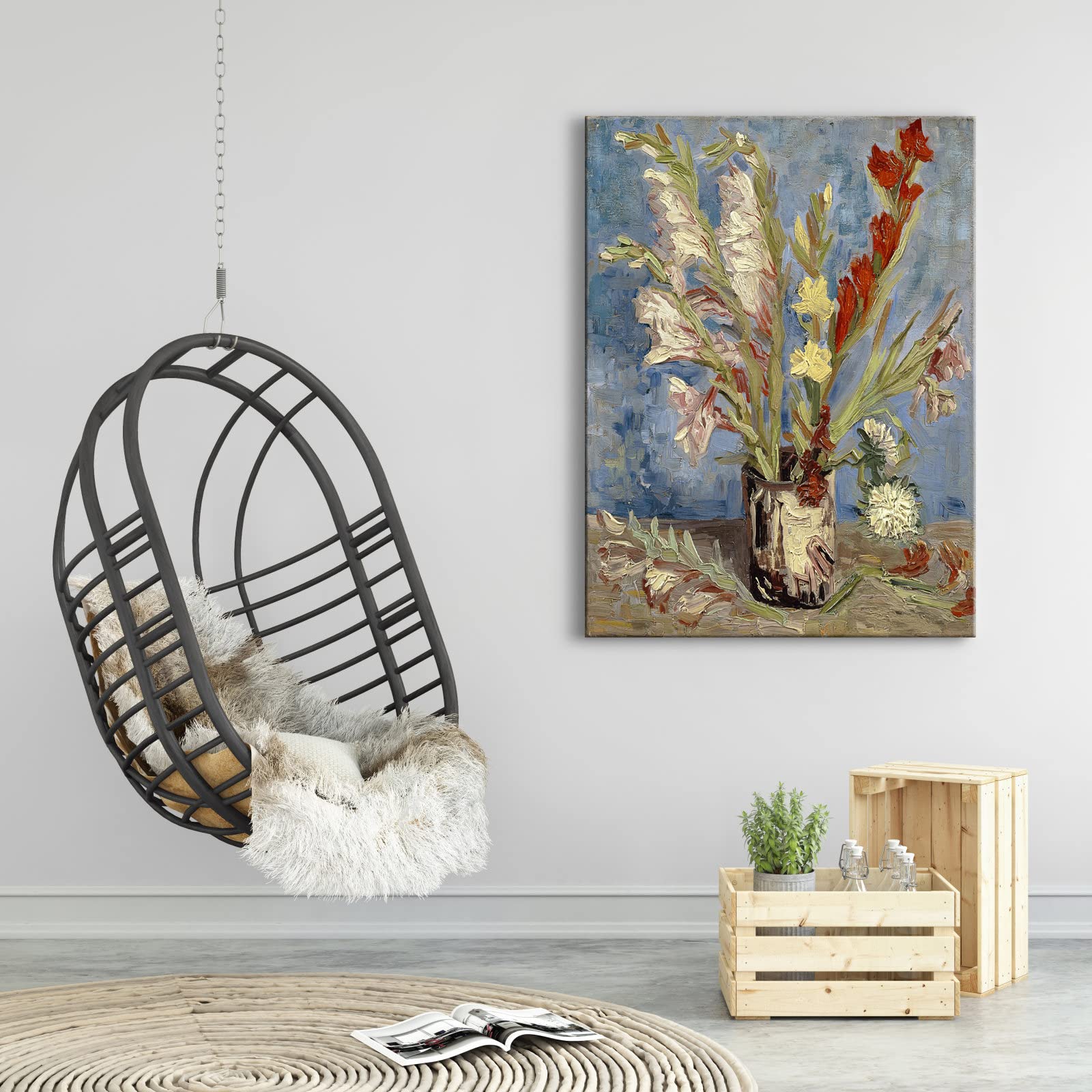 Wieco Art Vase With Gladioli And China Asters By Van Gogh Famous Artwork Oil Paintings Large Wall Art Abstract Flowers Pictures