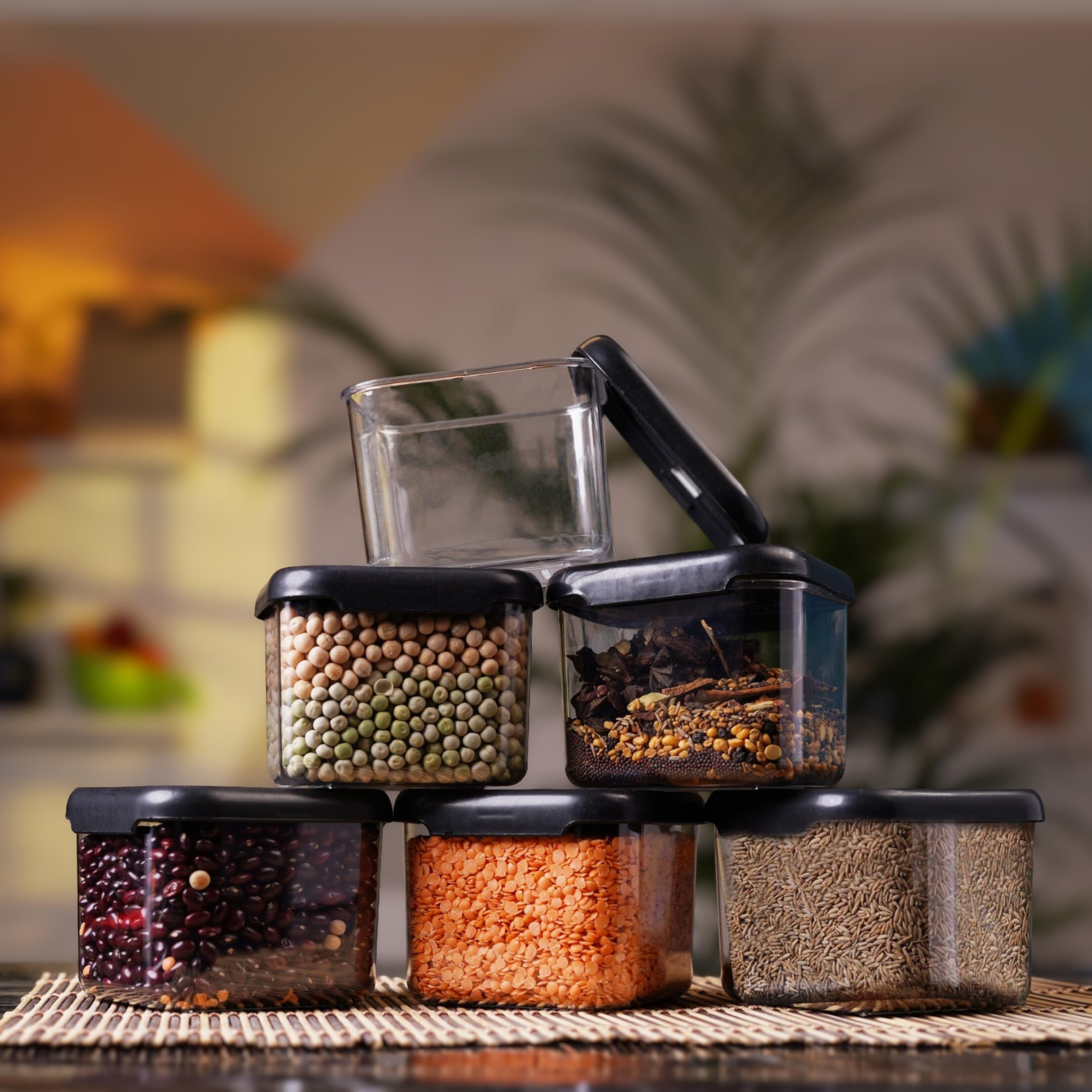 Clazkit Air Tight Modular Containers Storage Set For Kitchen, Pantry Organization, Bpa-Free, Dishwasher Safe (Pack Of 6, Black, 