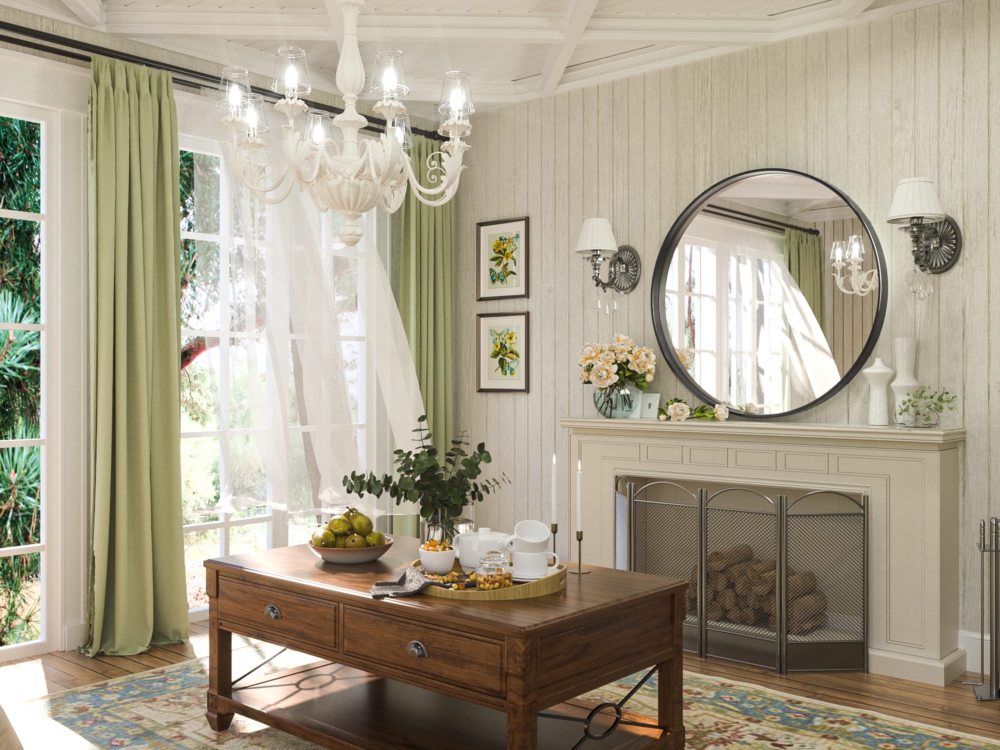 Tetote Black Round Mirror, 36 Inch Matte Metal Framed Circle Bathroom Mirrors, Wall Mounted Modern Decorative Farmhouse Mirror F