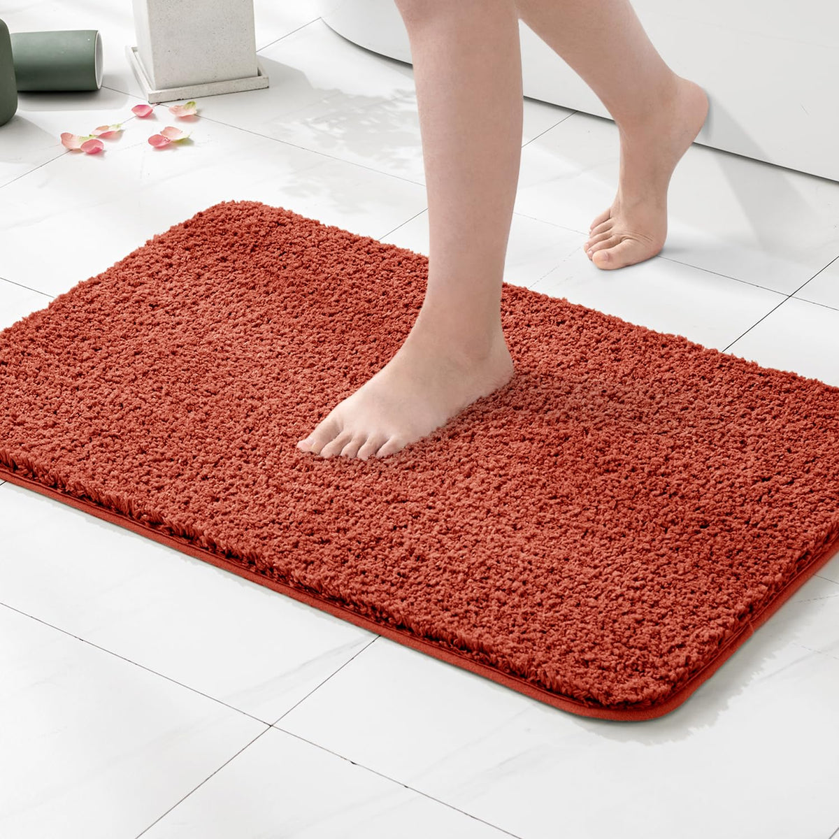 Miulee Fall Rust Bathroom Rugs Non Slip Bath Mat 24'' X 48'' Shaggy Soft Bath Rug Plush Microfiber Absorbent Water For Shower Tu