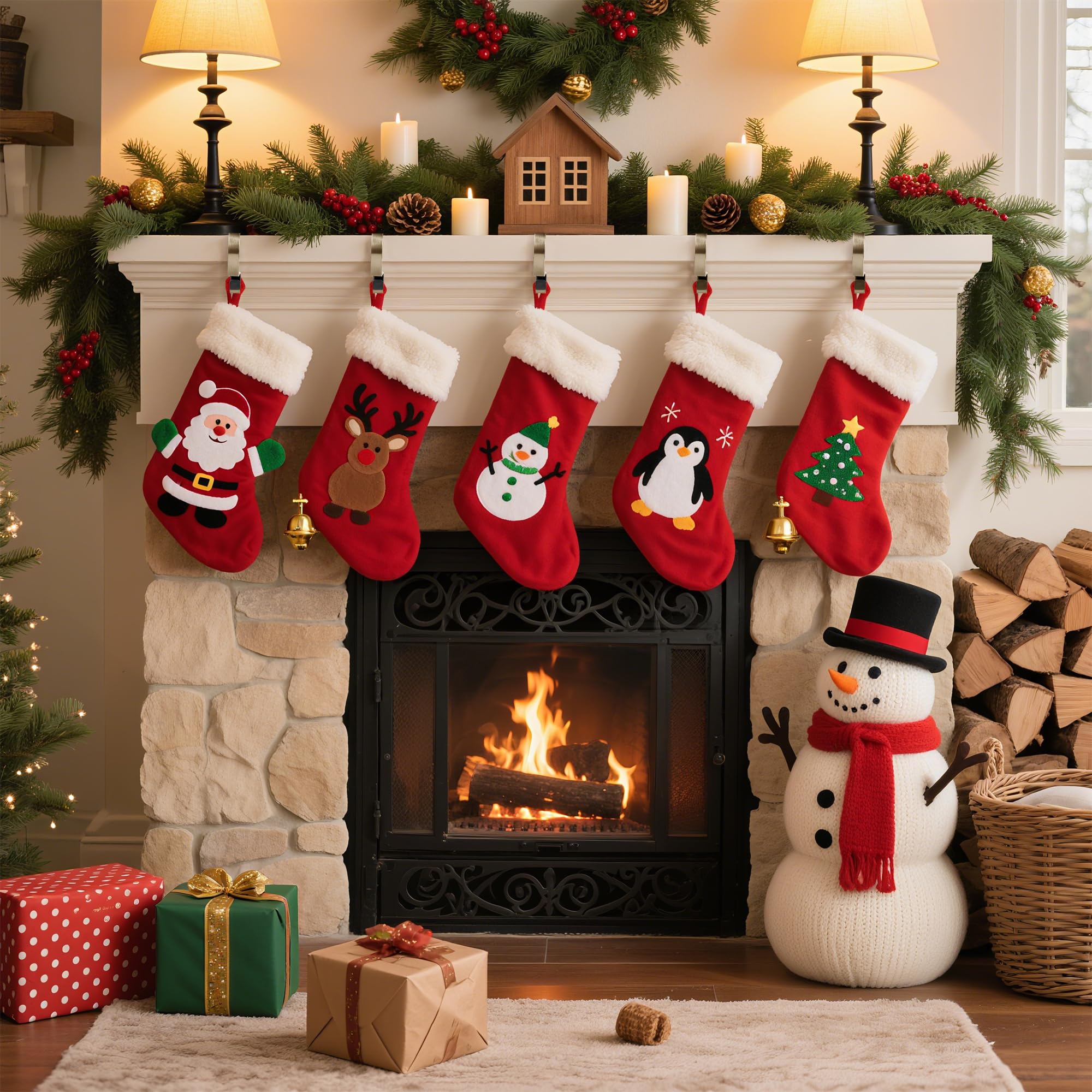 TAROSE Stocking Holders for Mantle, Christmas Stocking Holder Set of 4, Mantle Clip Fireplace Hooks Hanger for Christmas Party D