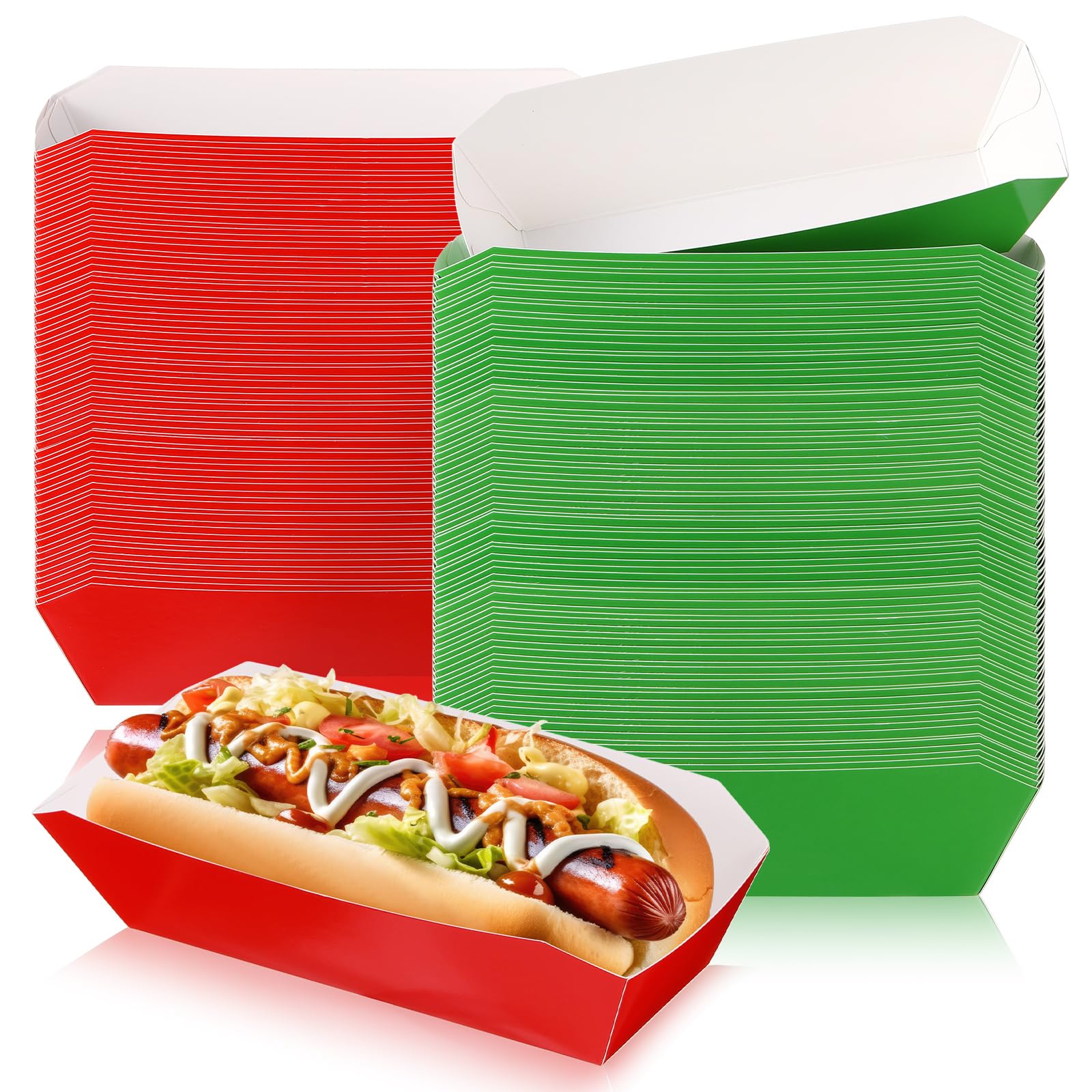 Yeaqee 100 Pcs 7 Paper Hot Dog Trays Christmas Disposable Paper Food Nacho Boats Hot Dog Holders Food Plates Disposable Serving 