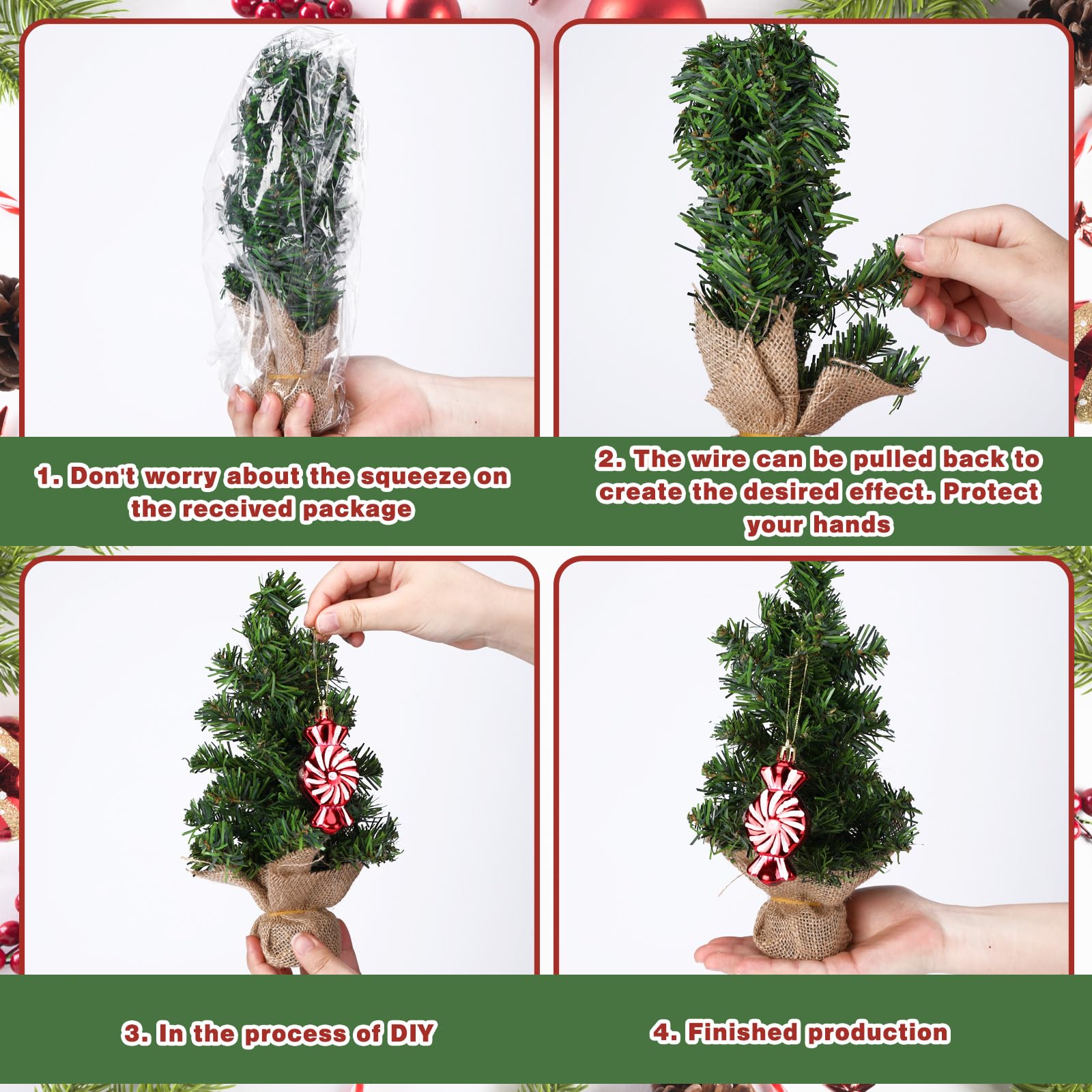 Yinder Tabletop 12 Pcs Mini Christmas Tree 5.91 Inches Artificial Mini Xmas Miniature Pine Christmas Tree with Linen Base for Xm