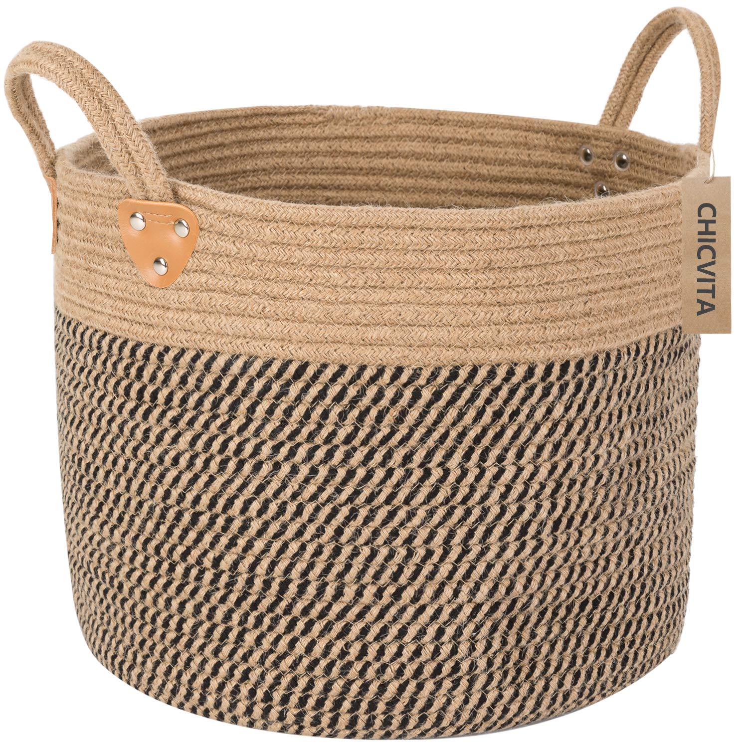 Chicvita Jute Woven Storage Basket With Handles, Wicker Floor Basket, Boho Decorative Basket For Blanket, Toy, Shoe, Firewood, F