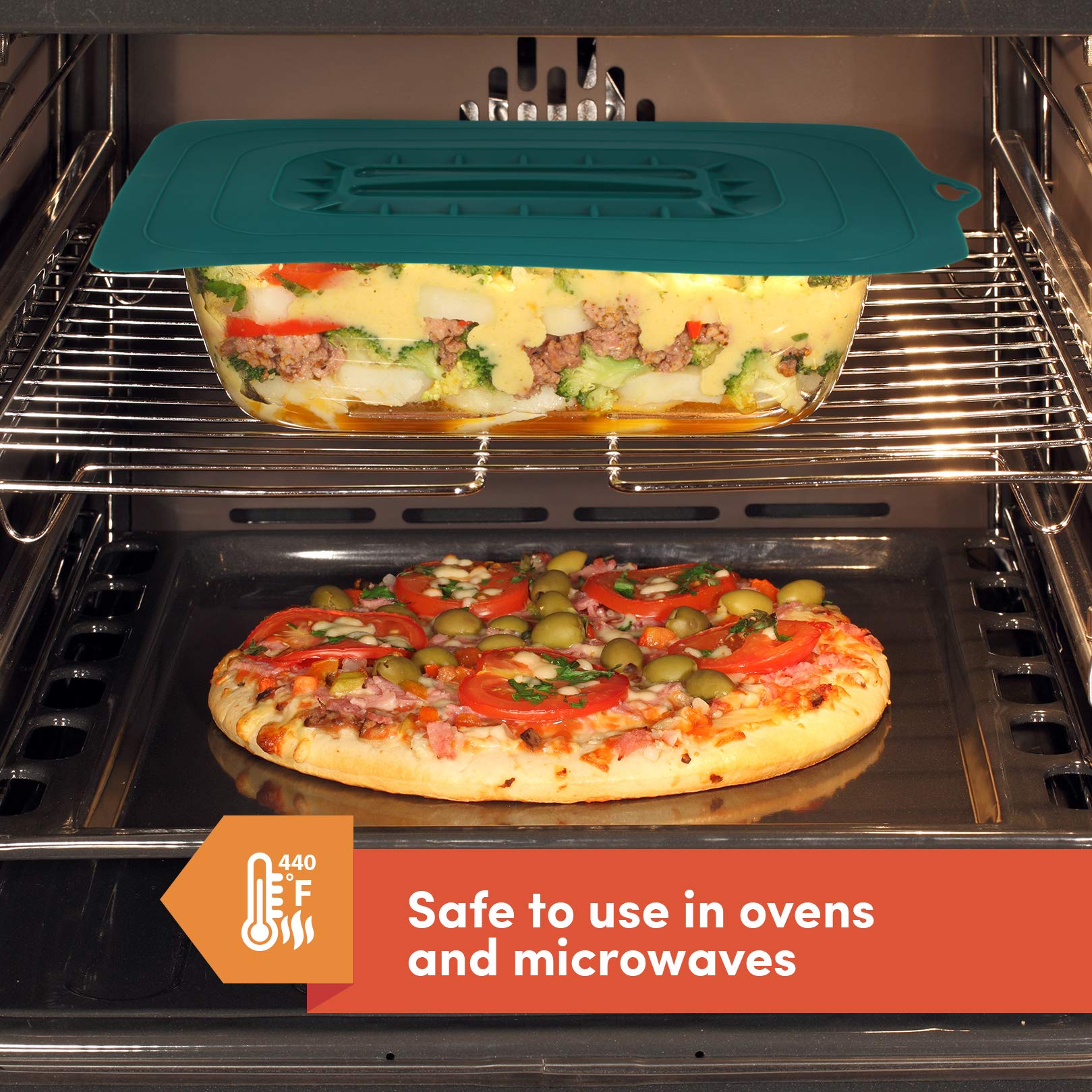 Elite Gourmet Maxi-Matic Ecl-3016 Rectangular Silicone Suction Lids And Food Covers Fits Various Sizes Of Casseroles, Baking Pan