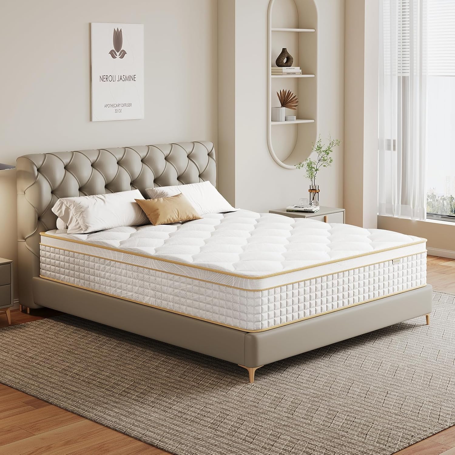 Ruanrest Bed Mattress, Hybrid Mattress in a Box with Memory Foam and Pocket Springs for Pressure Relief, Medium Firm Mattress, M