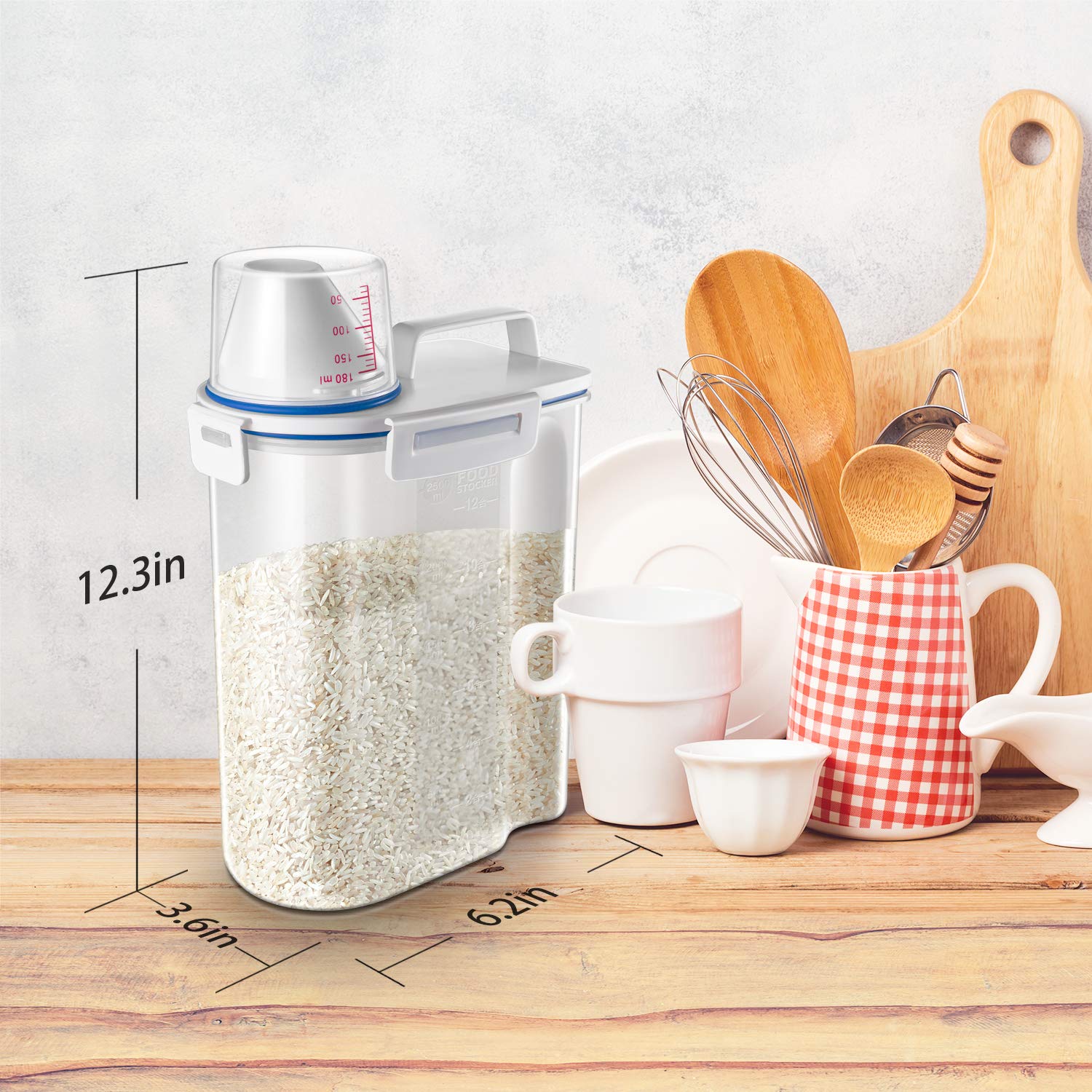 Tbmax Small Rice Storage Container -5 Lbs Cereal Dispenser With Measuring Cup, Airtight Dry Food Container Bin For Kitchen Pantr