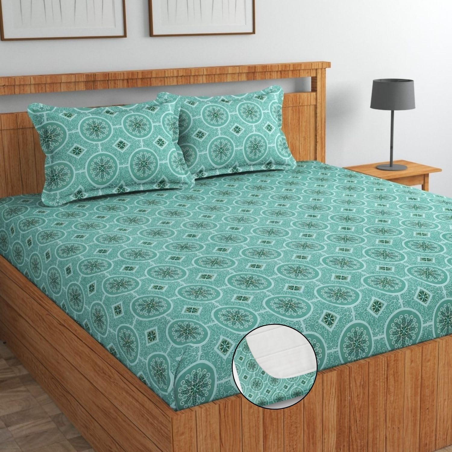 SHOMES Elastic Fitted Bedsheets with 2 King Size Pillow Covers | Double Bed with All Around Elastic, Size 72 x 78 x 8 Inches (Mu