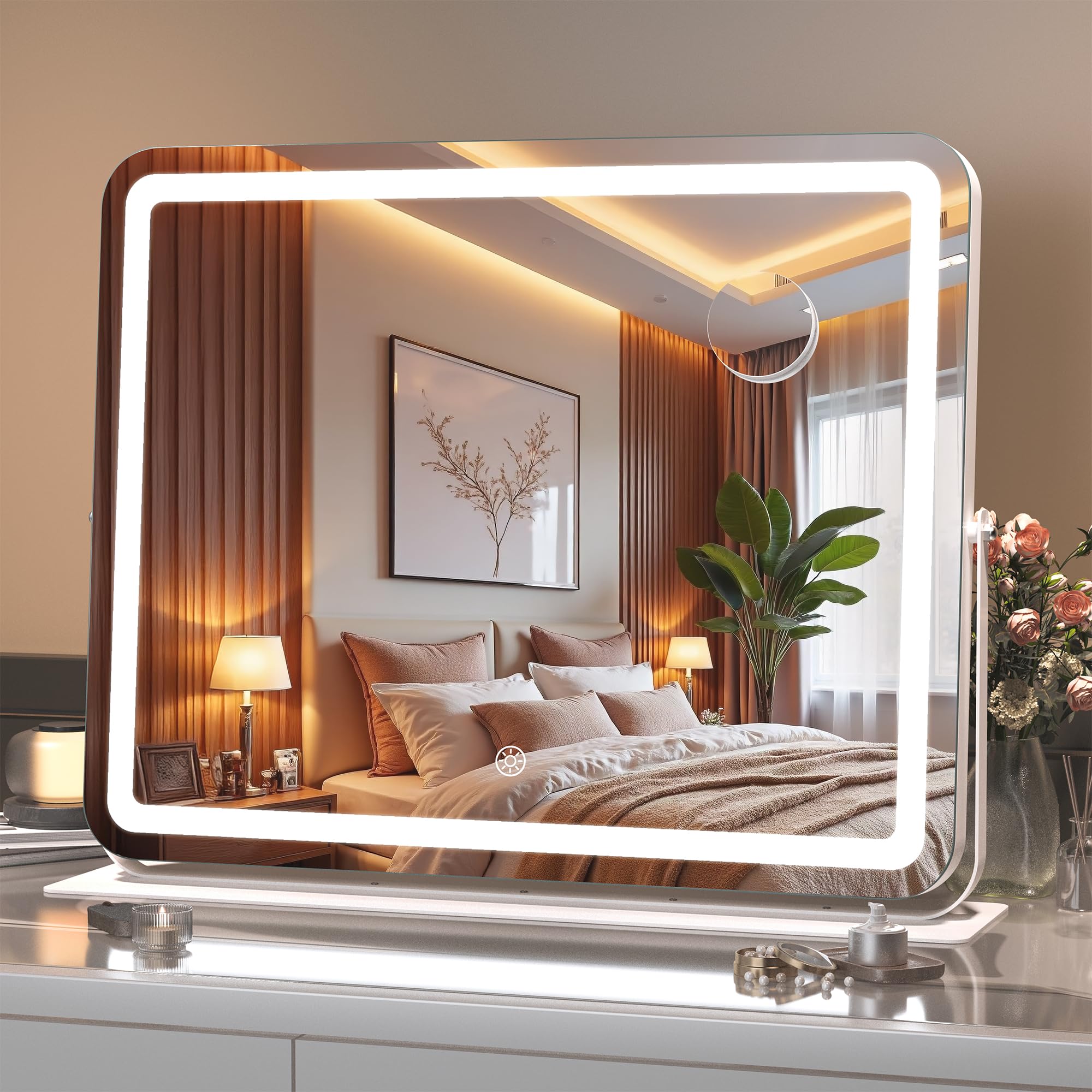MINISO Vanity Mirror with Lights, 20 x 16 LED Makeup Mirror, Light & Brightness Adjustment, Smart Sensor, 360Rotation, Aluminum 