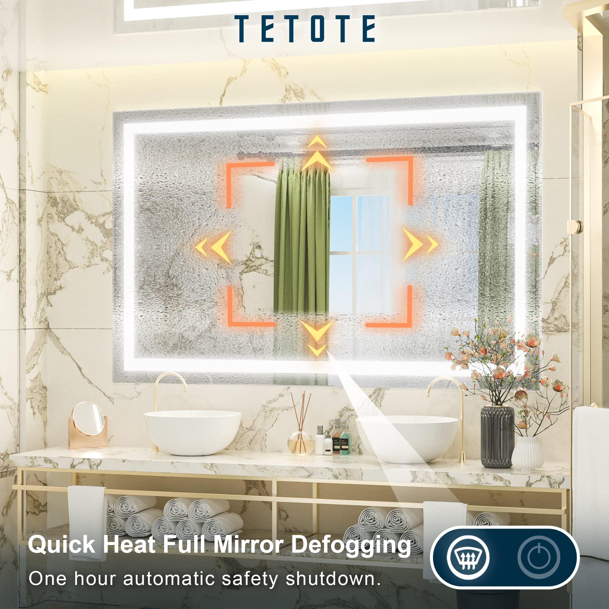 Tetote 48 X 30 Bathroom Led Mirror With Lights,Dimmable Vanity Mirror,Anti-Fog Lighted Mirror Wall Mounted Master Bath Mirror Mo