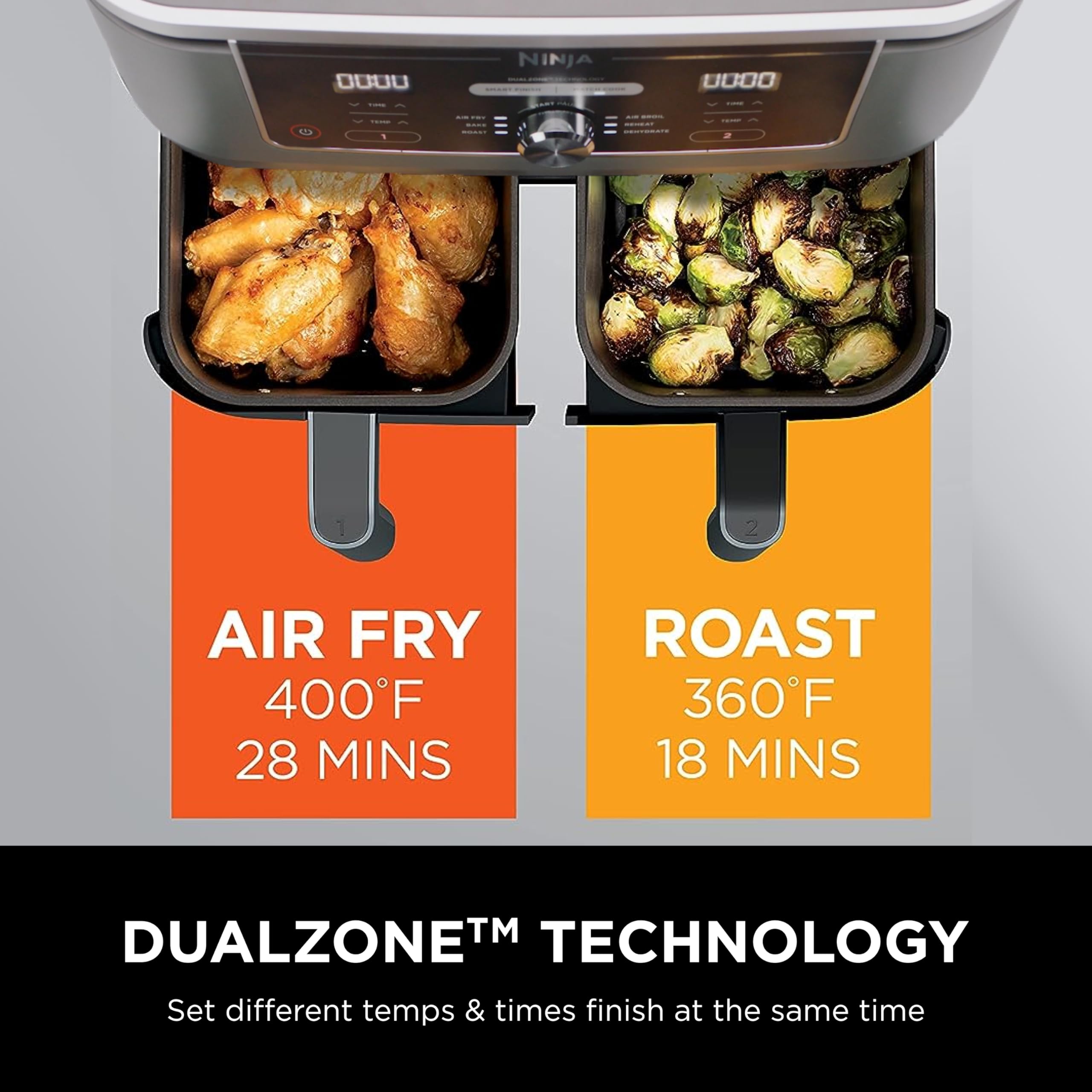 Ninja Dz401 Foodi 10 Quart 6-In-1 Dualzone Xl 2-Basket Air Fryer With 2 Independent Frying Baskets, Match Cook & Smart Finish To